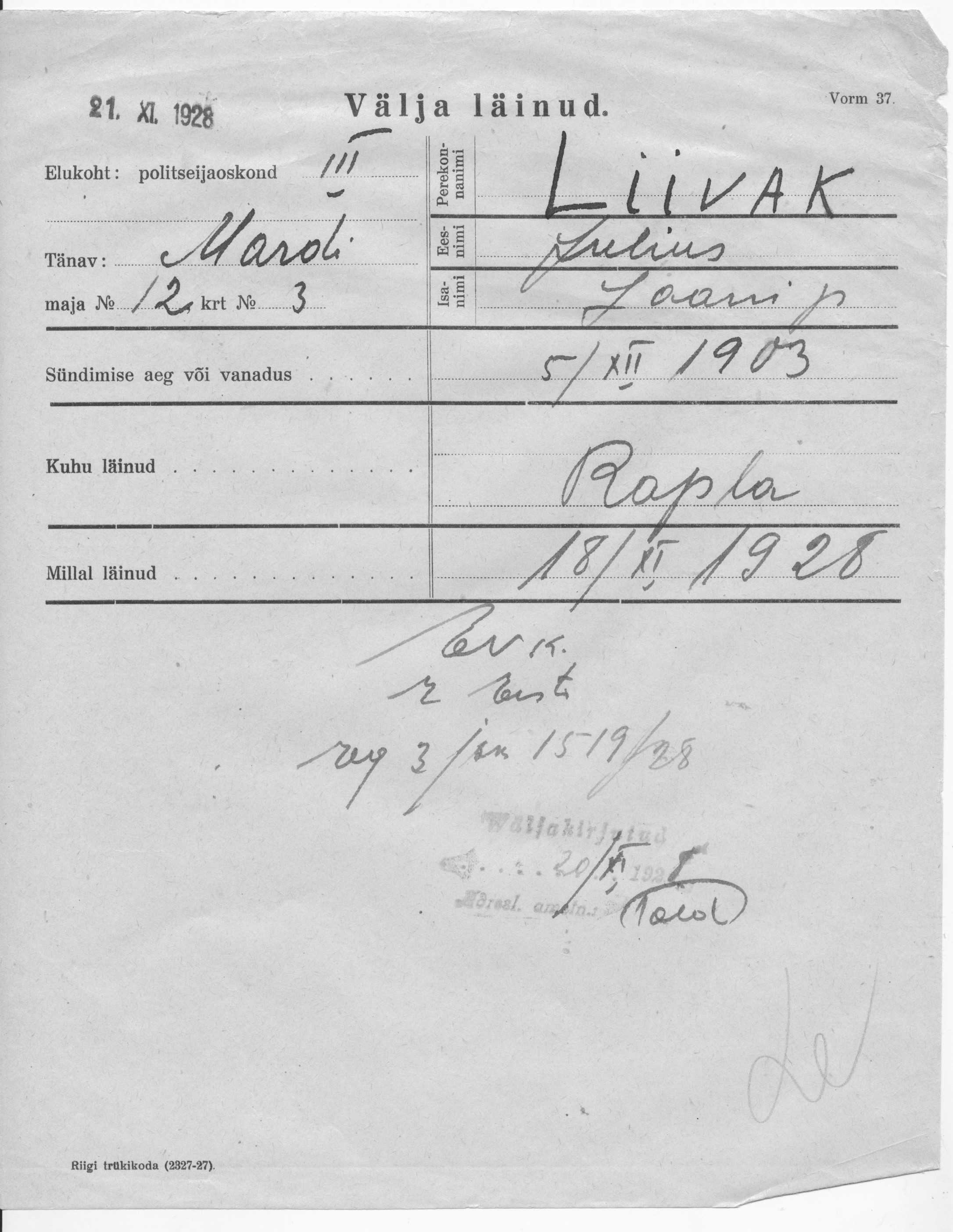 Liivak, Julius, Jaan