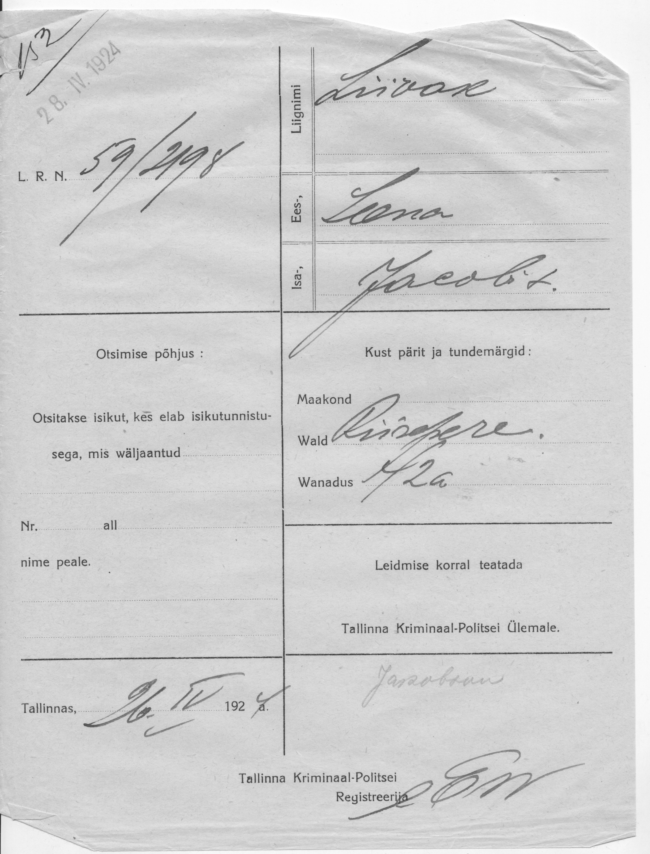 Liivak, Leena, Jacob