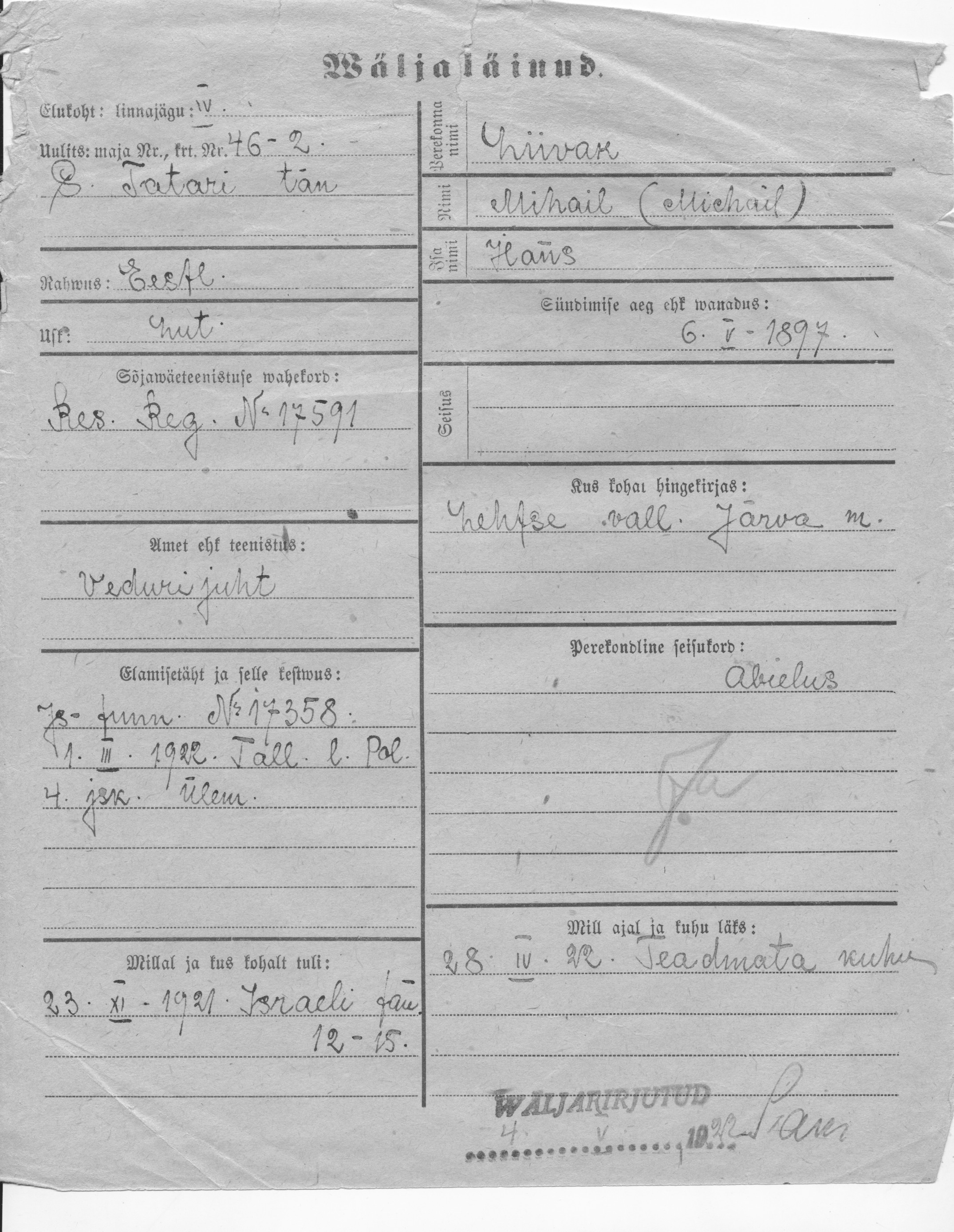 Liivak, Mihail(Michail), Hans