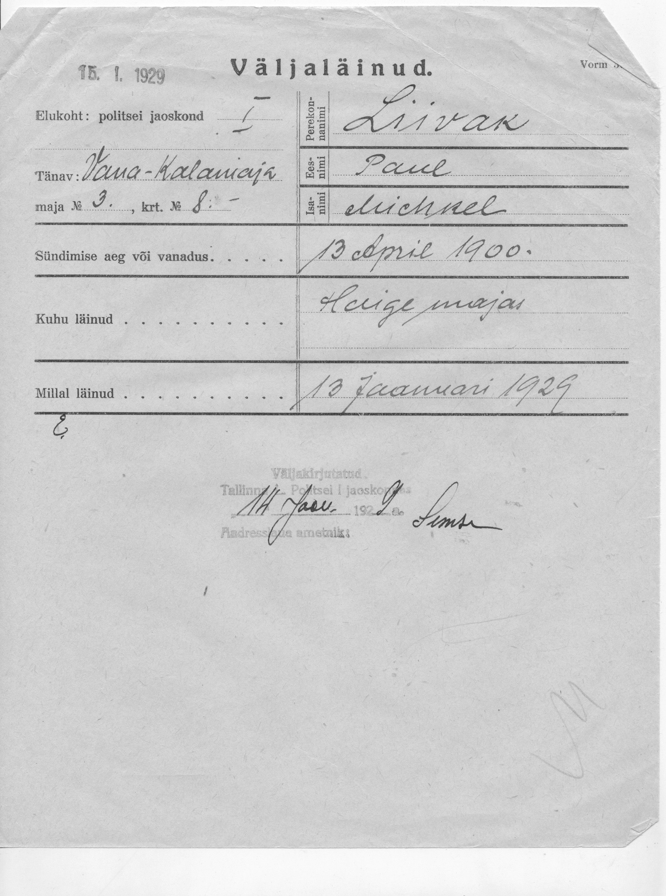 Liivak, Paul, Michkel