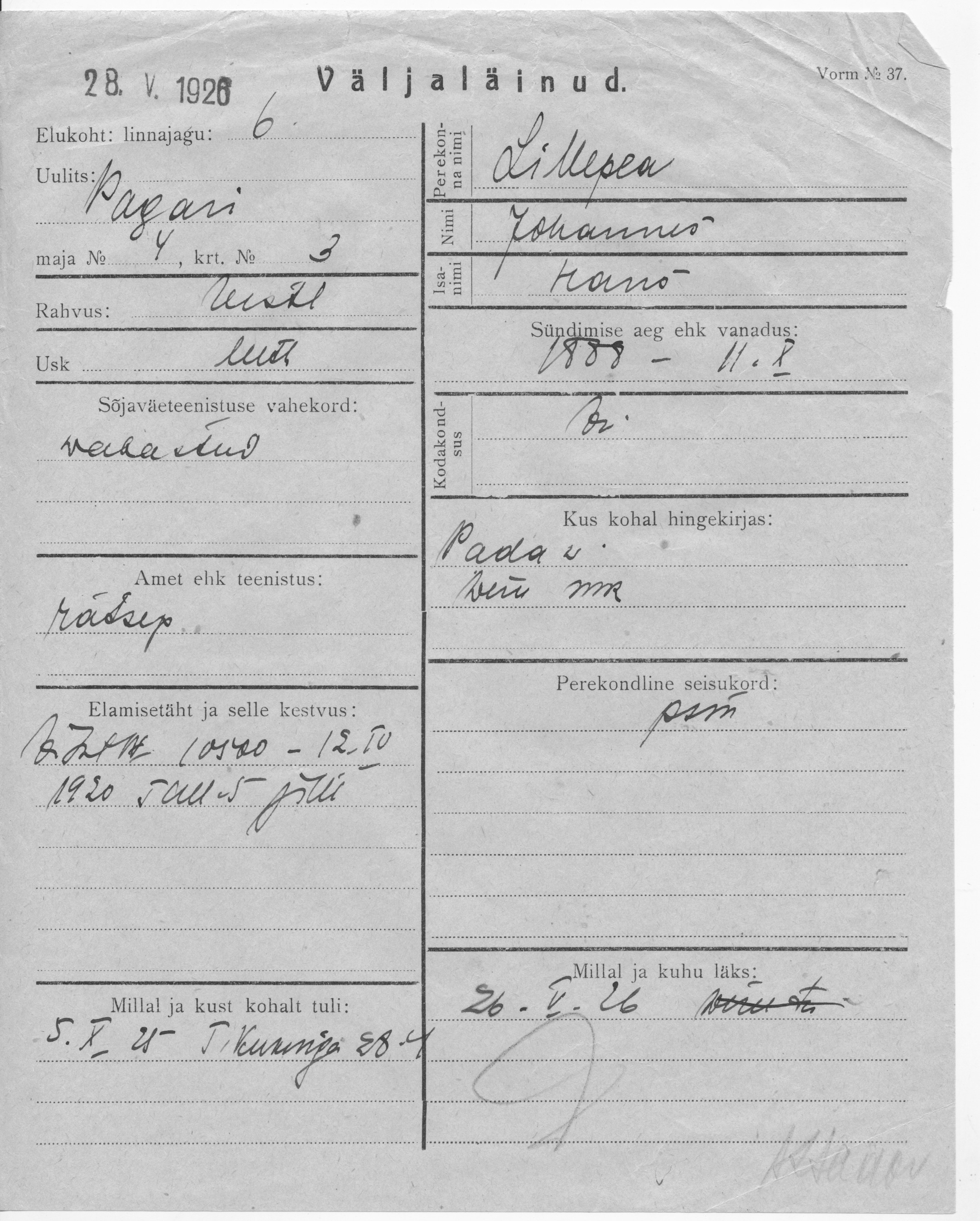 Lillepea, Johannes, Hans