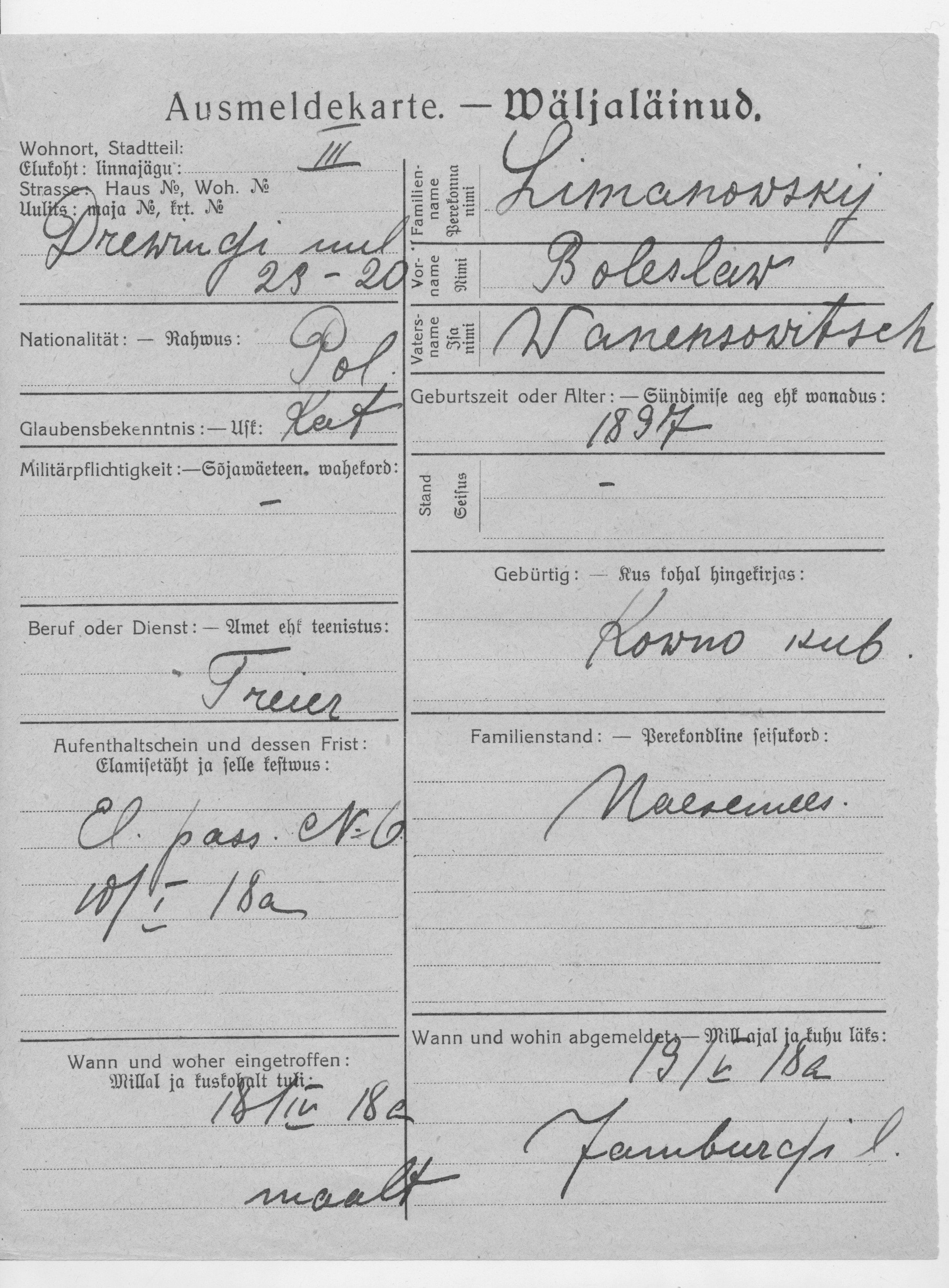 Limanowskij, Boleslaw, Wanens