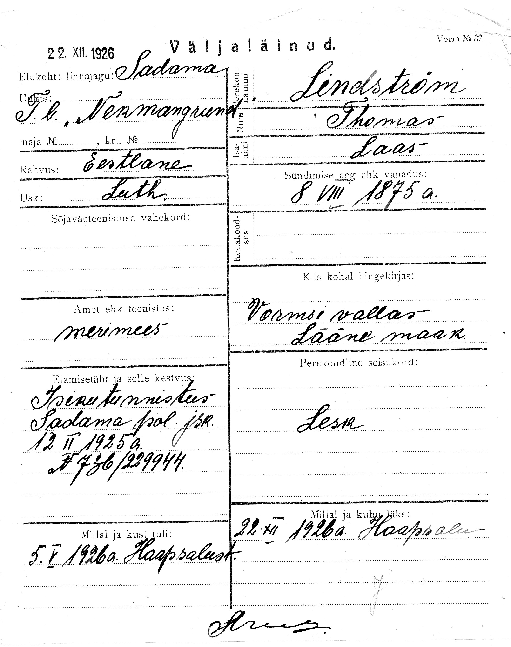 Lindström, Thomas, Laas