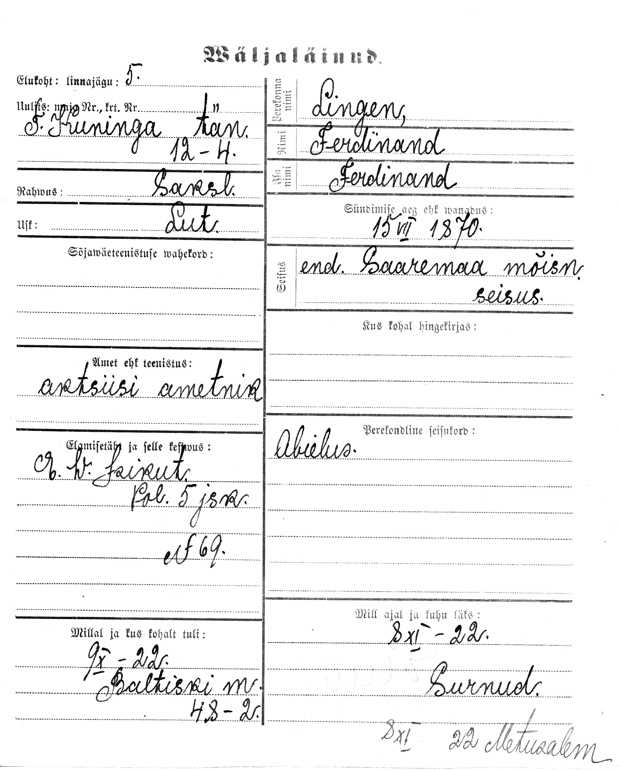 Lingen, Ferdinand, Ferdinand