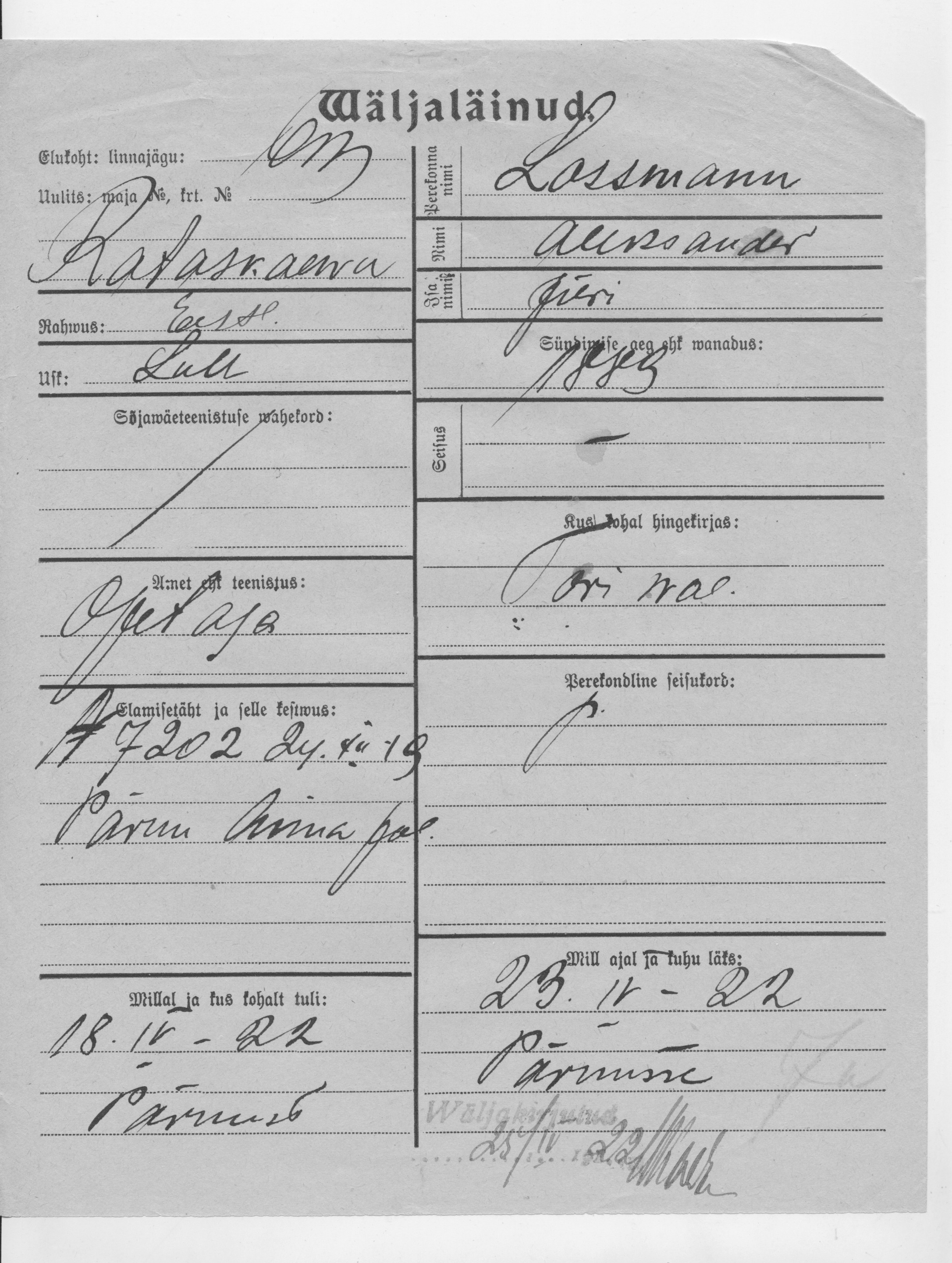 Lossmann, Aleksander, Jüri