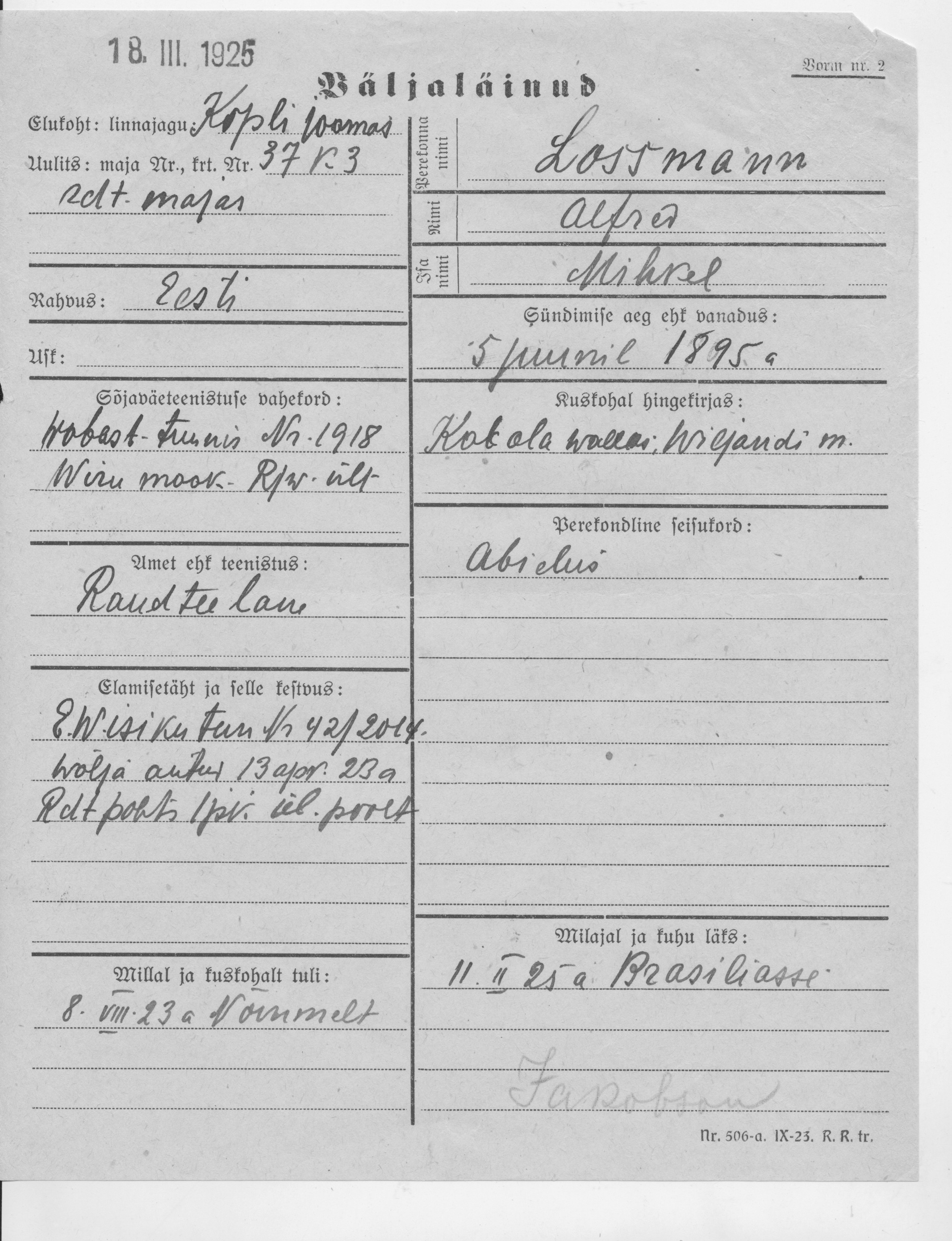 Lossmann, Alfred, Mihkel