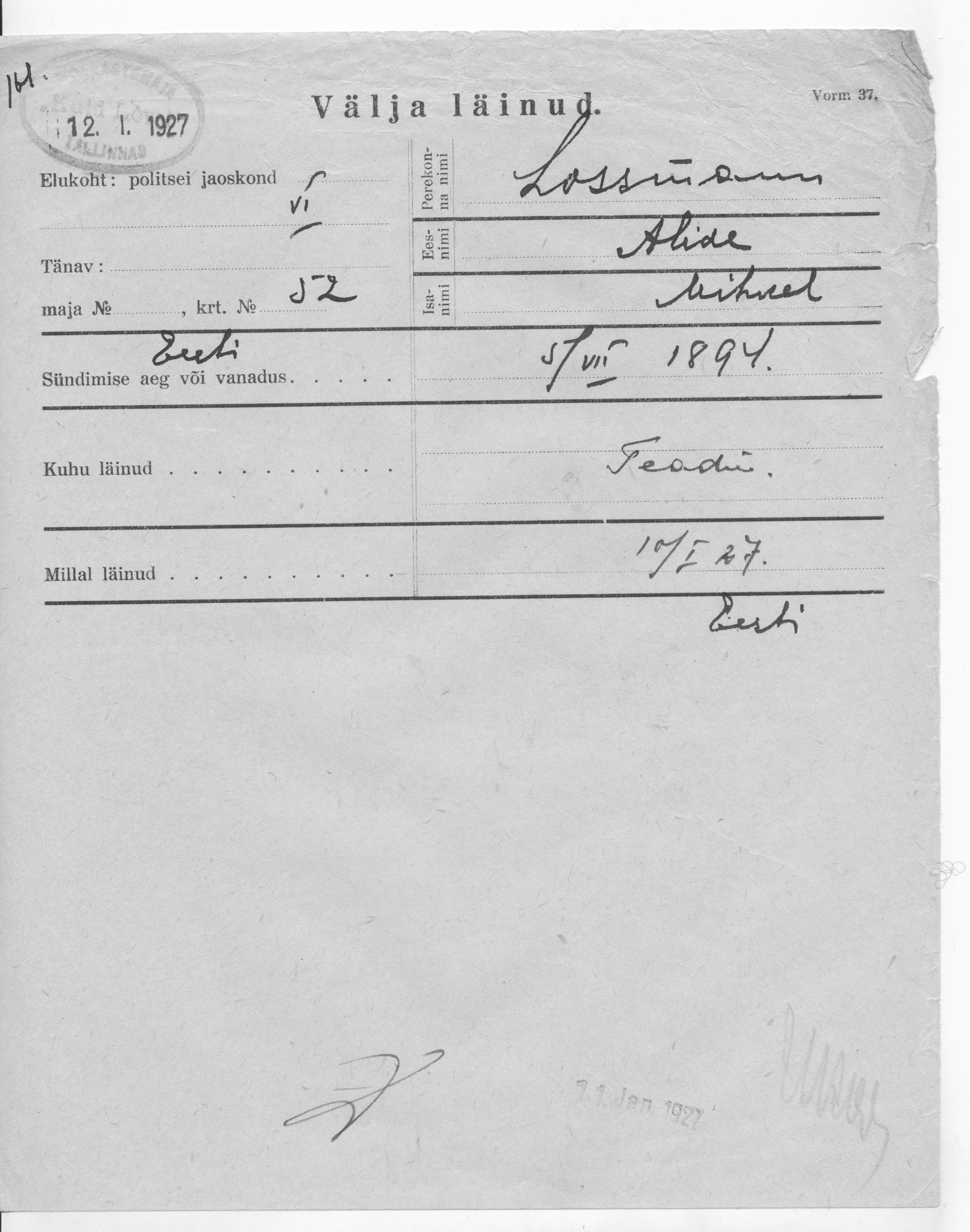 Lossmann, Alide, Mihkel