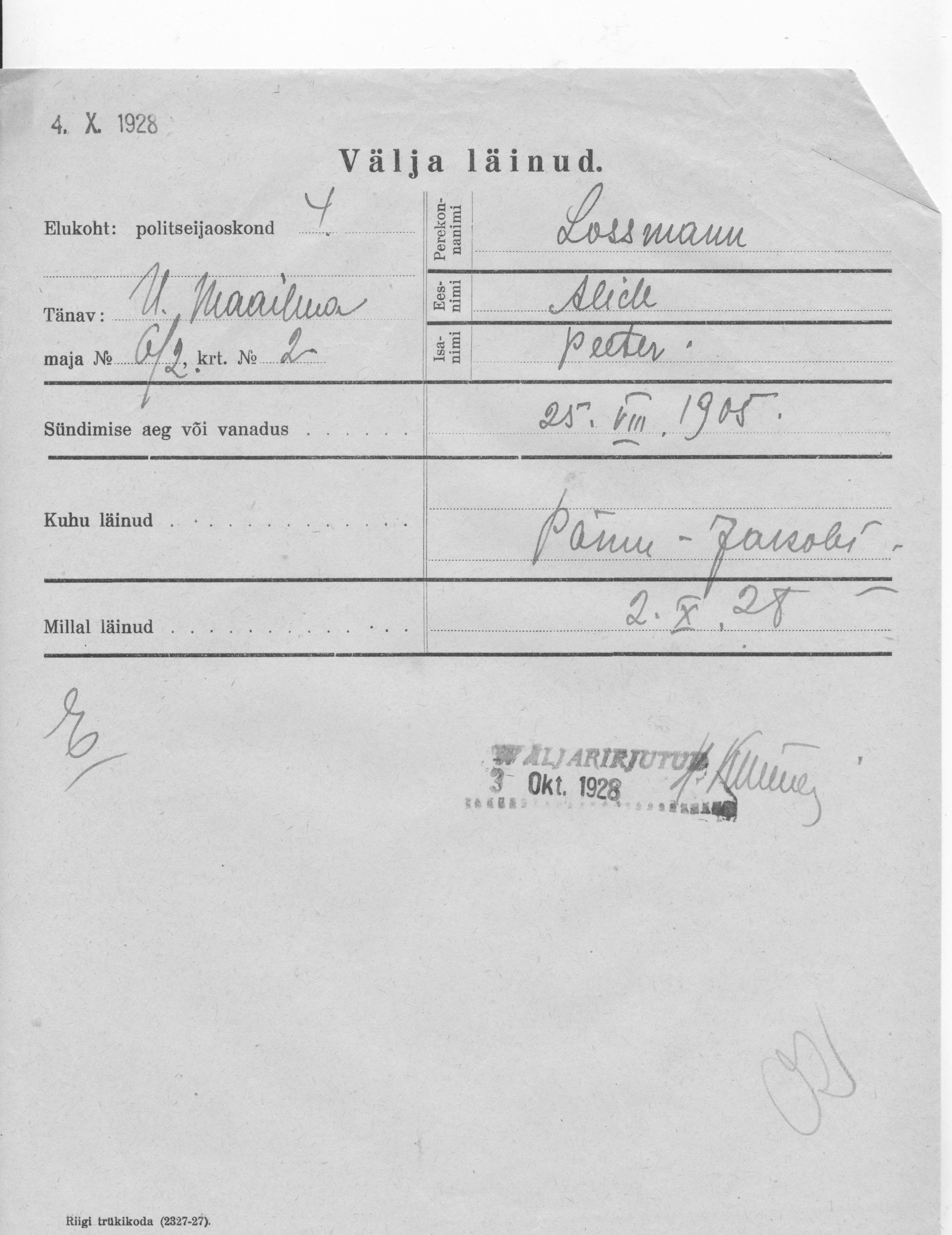 Lossmann, Alide, Peeter