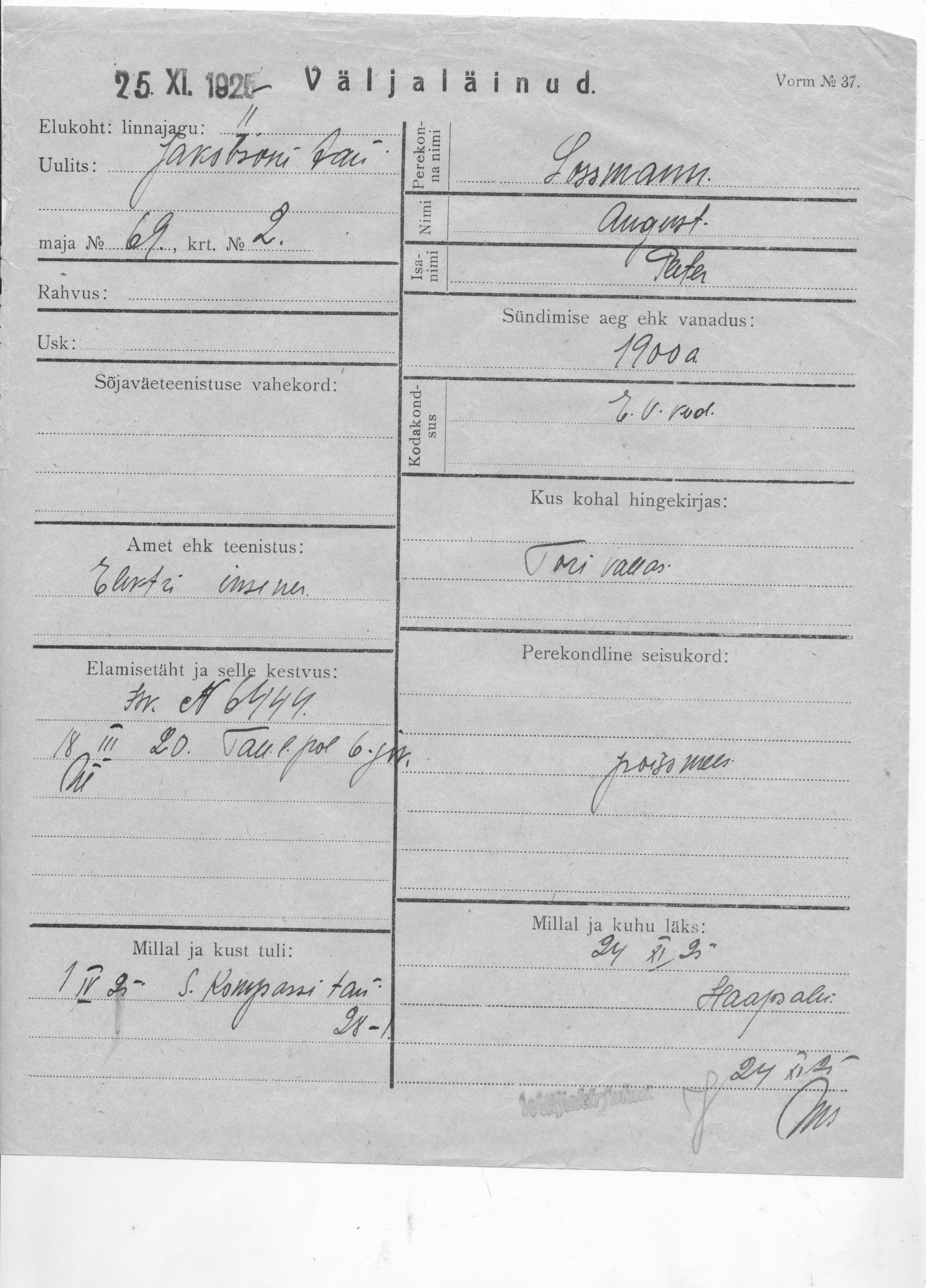 Lossmann, August, Peeter