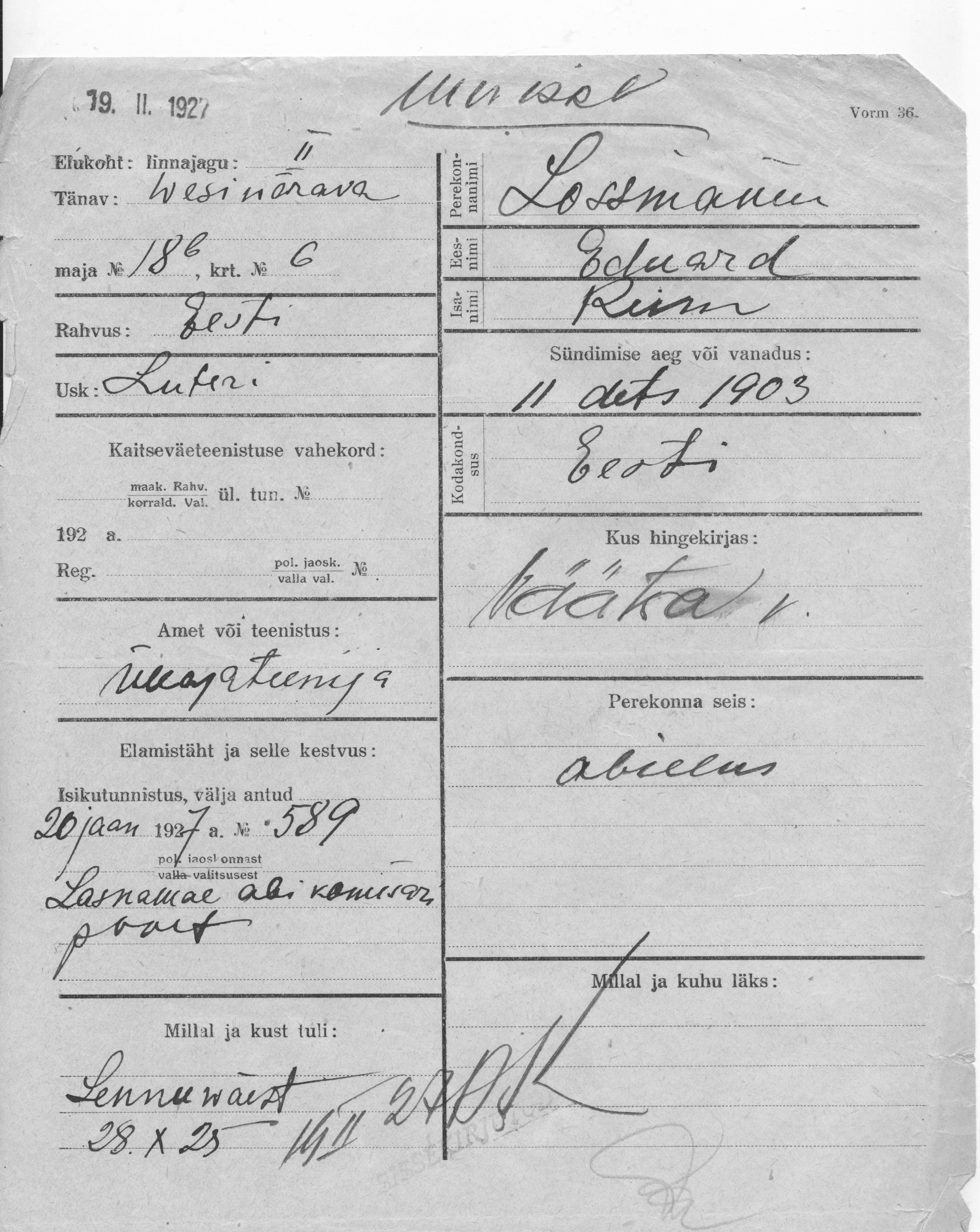 Lossmann, Eduard, Rein