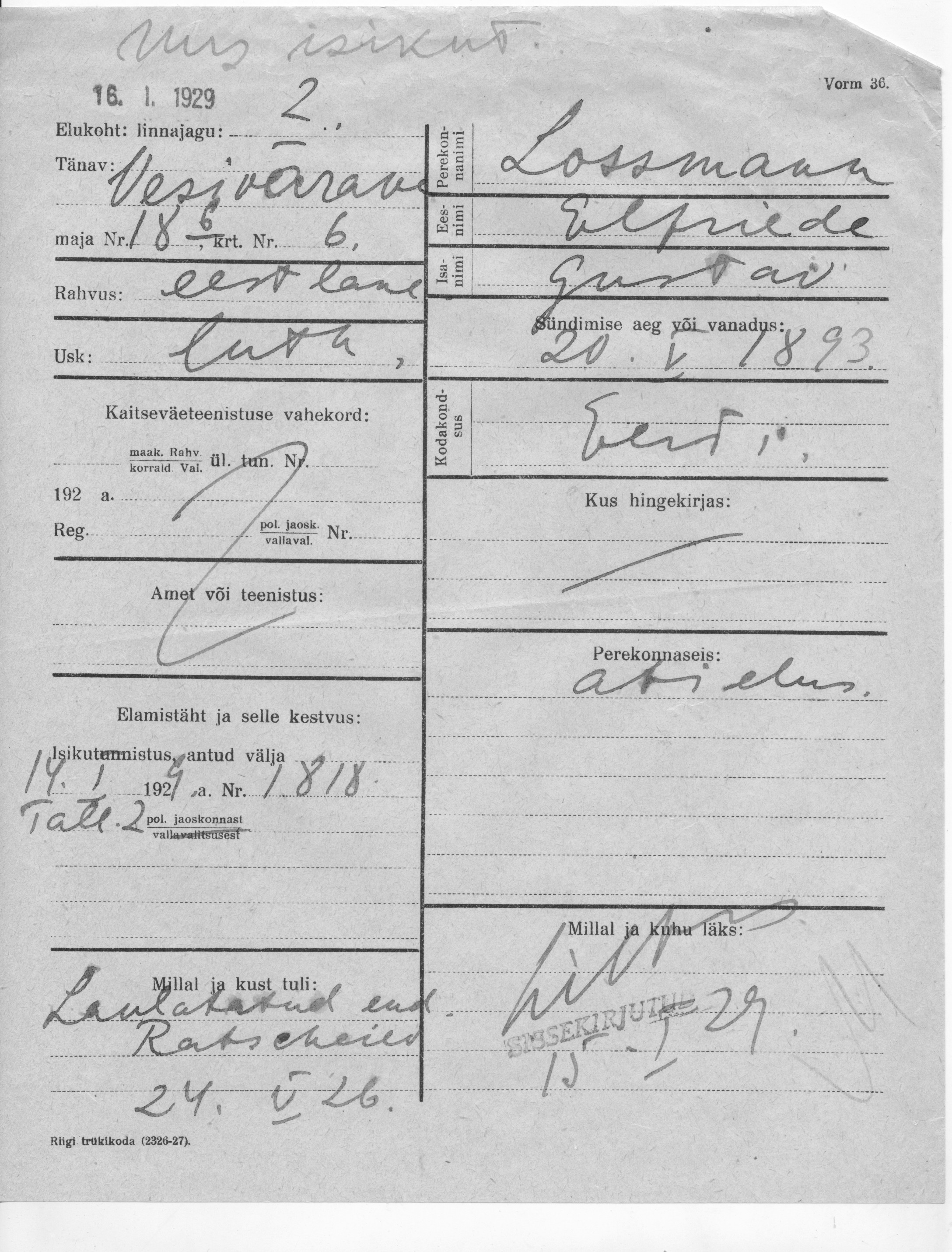 Lossmann, Elfriede, Gustav