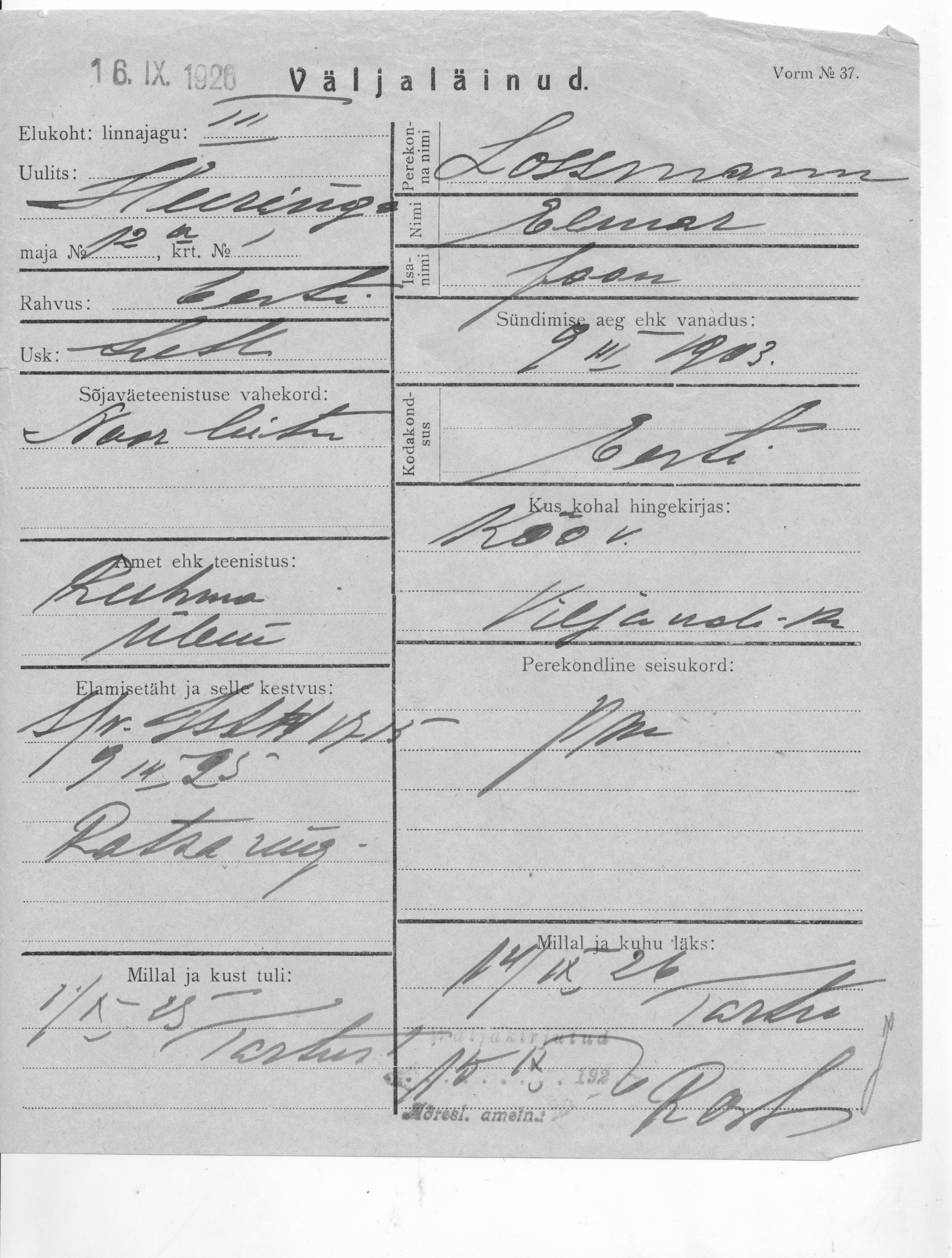 Lossmann, Elmar, Jaan