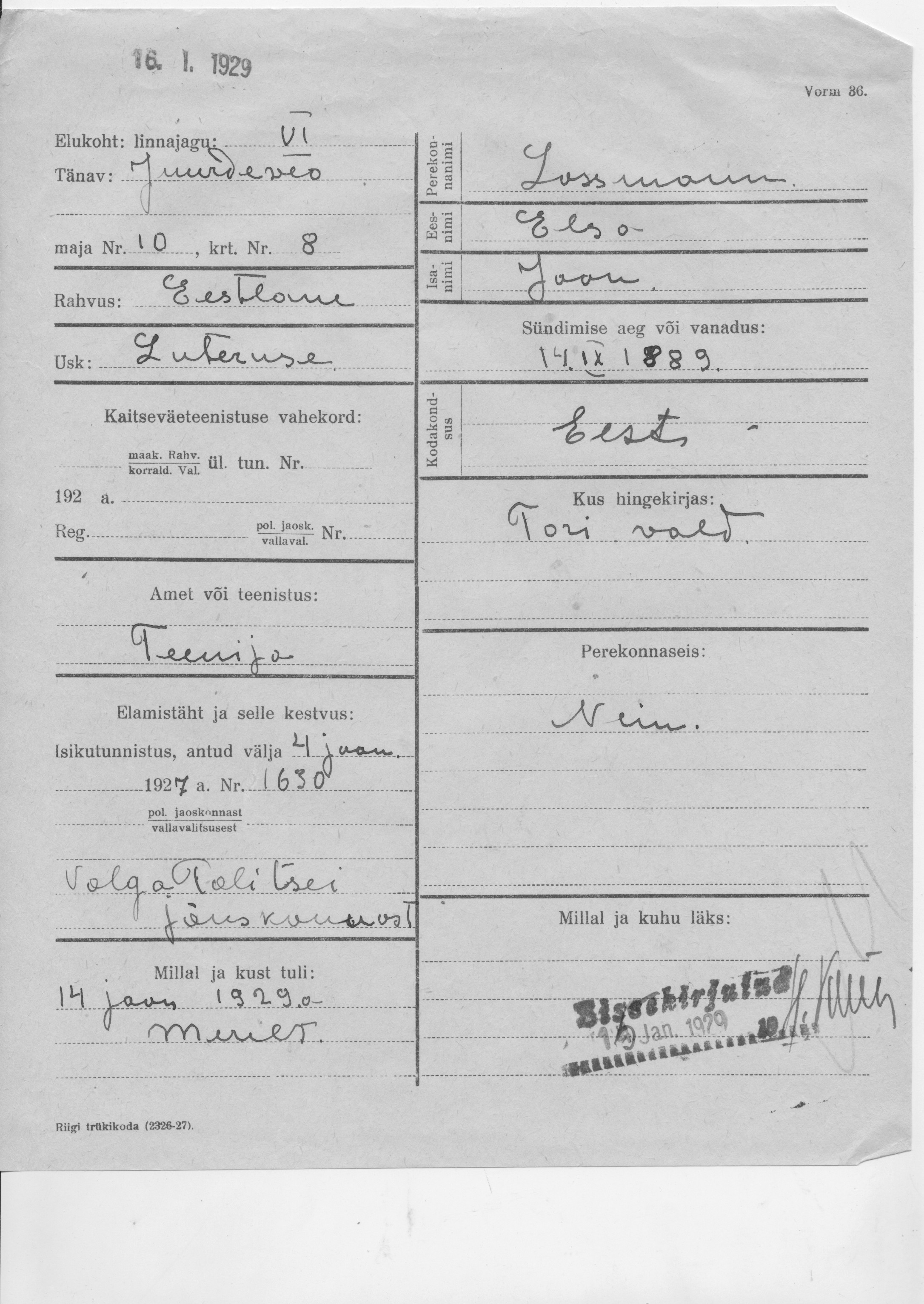 Lossmann, Elsa, Jaan