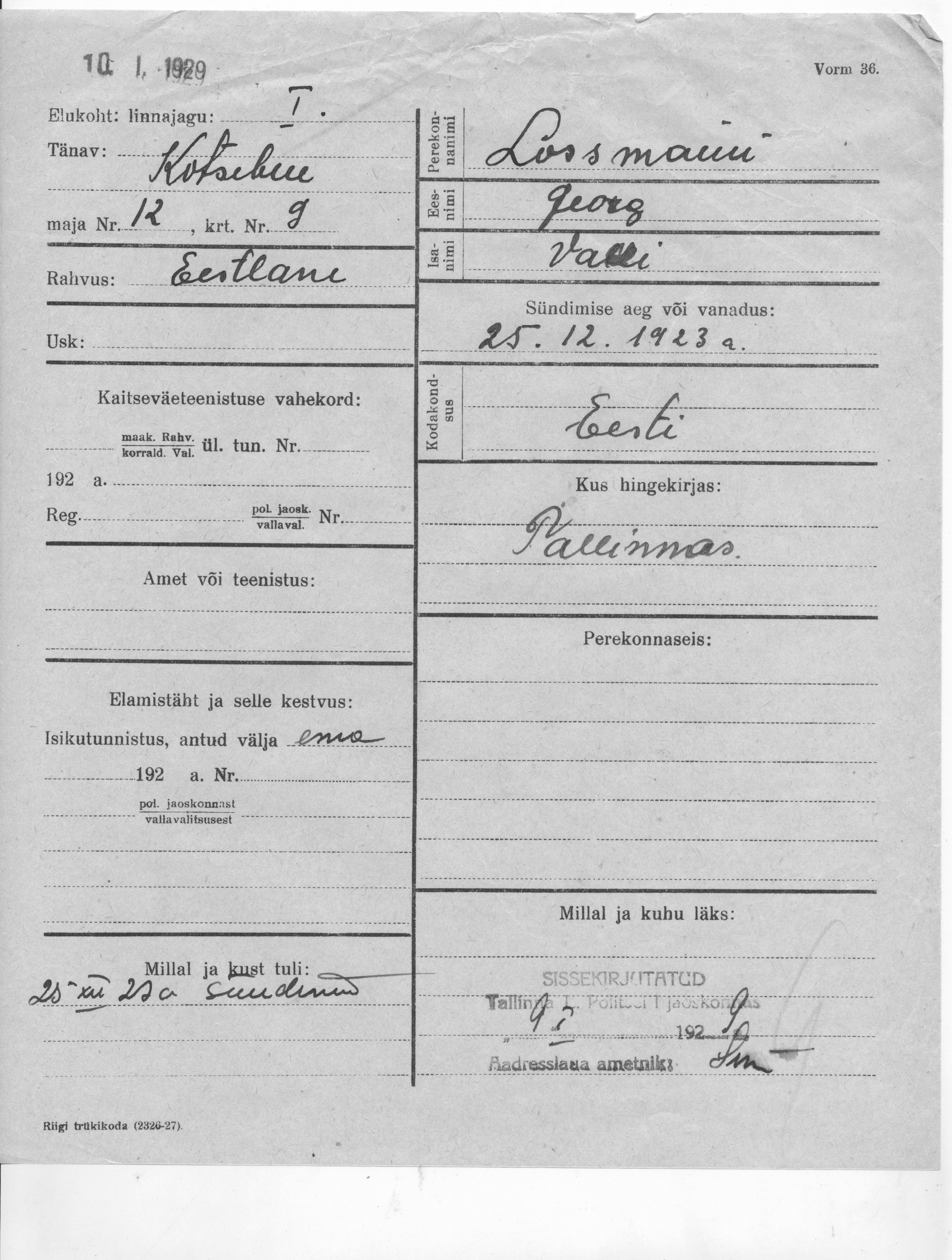 Lossmann, Georg, Valli