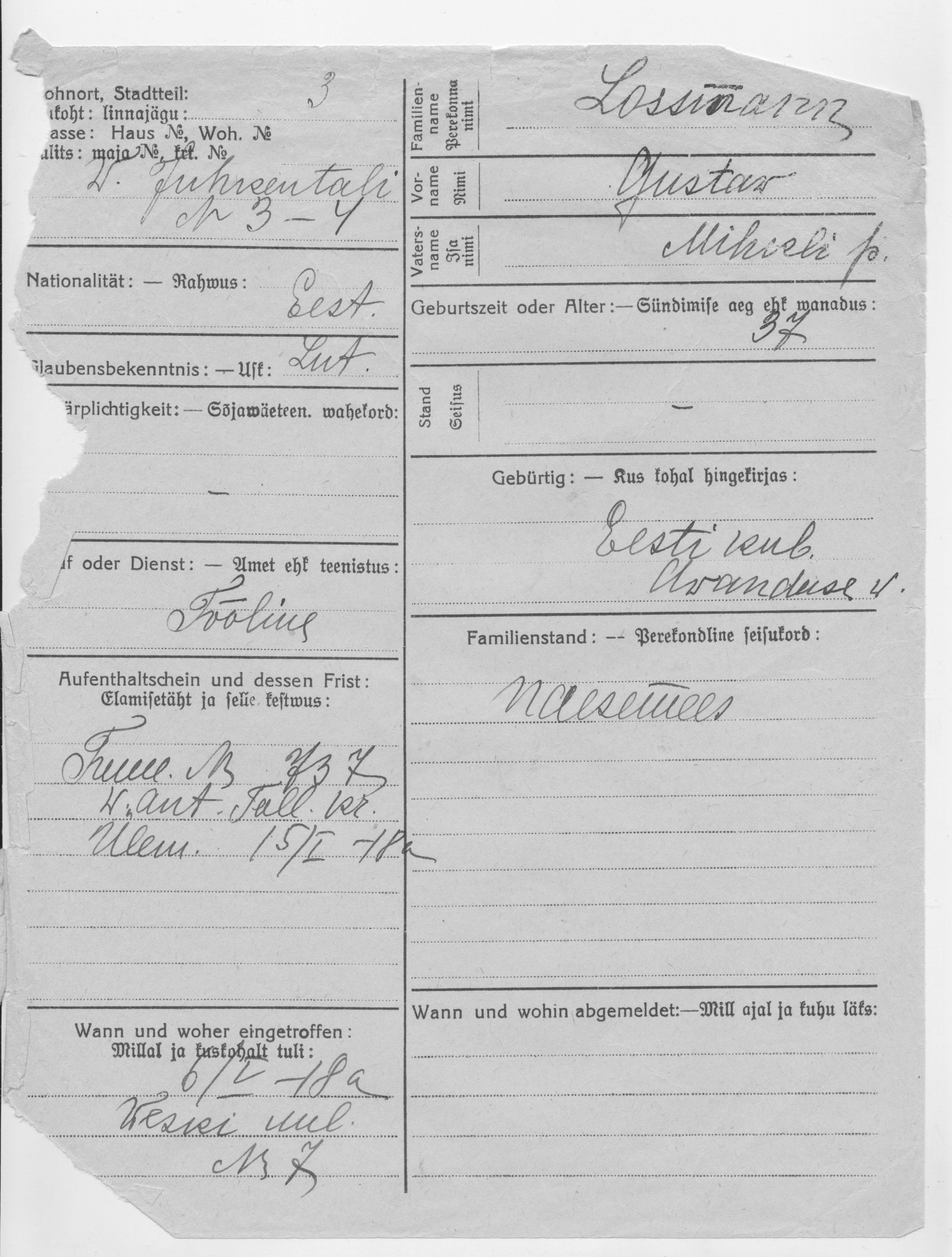 Lossmann, Gustaw, Mihkel