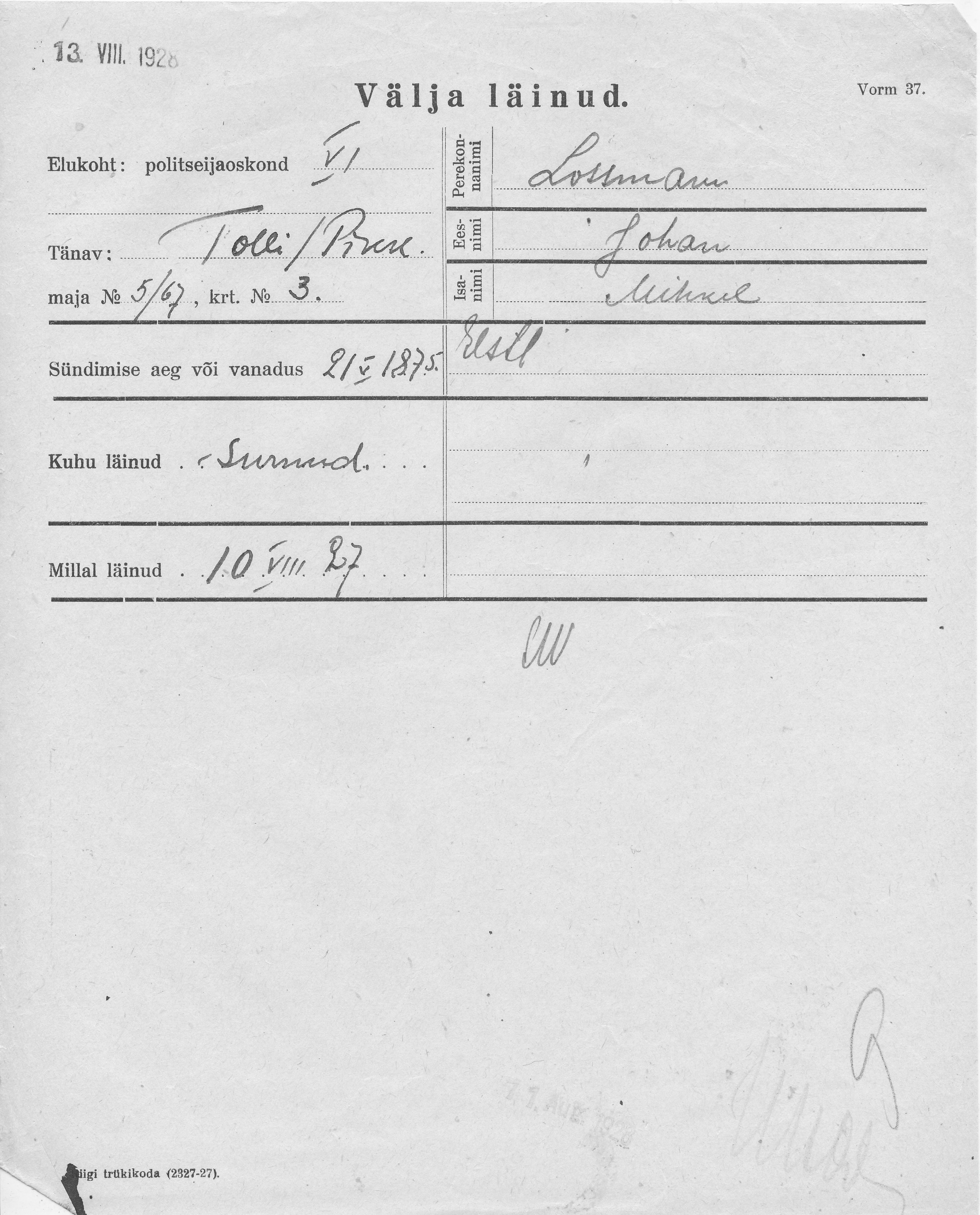 Lossmann, Johan, Mihkel