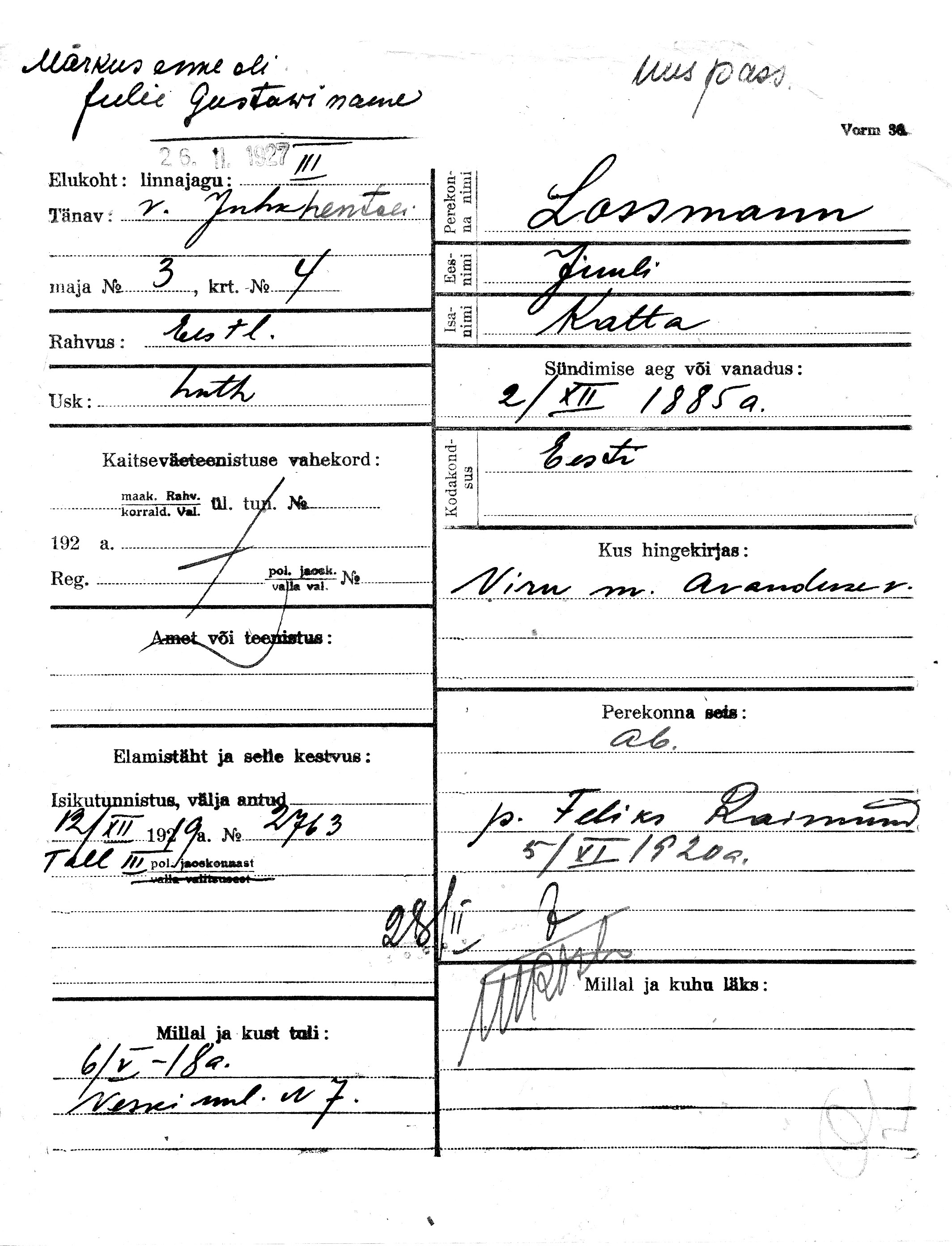 Lossmann, Juuli, Katta