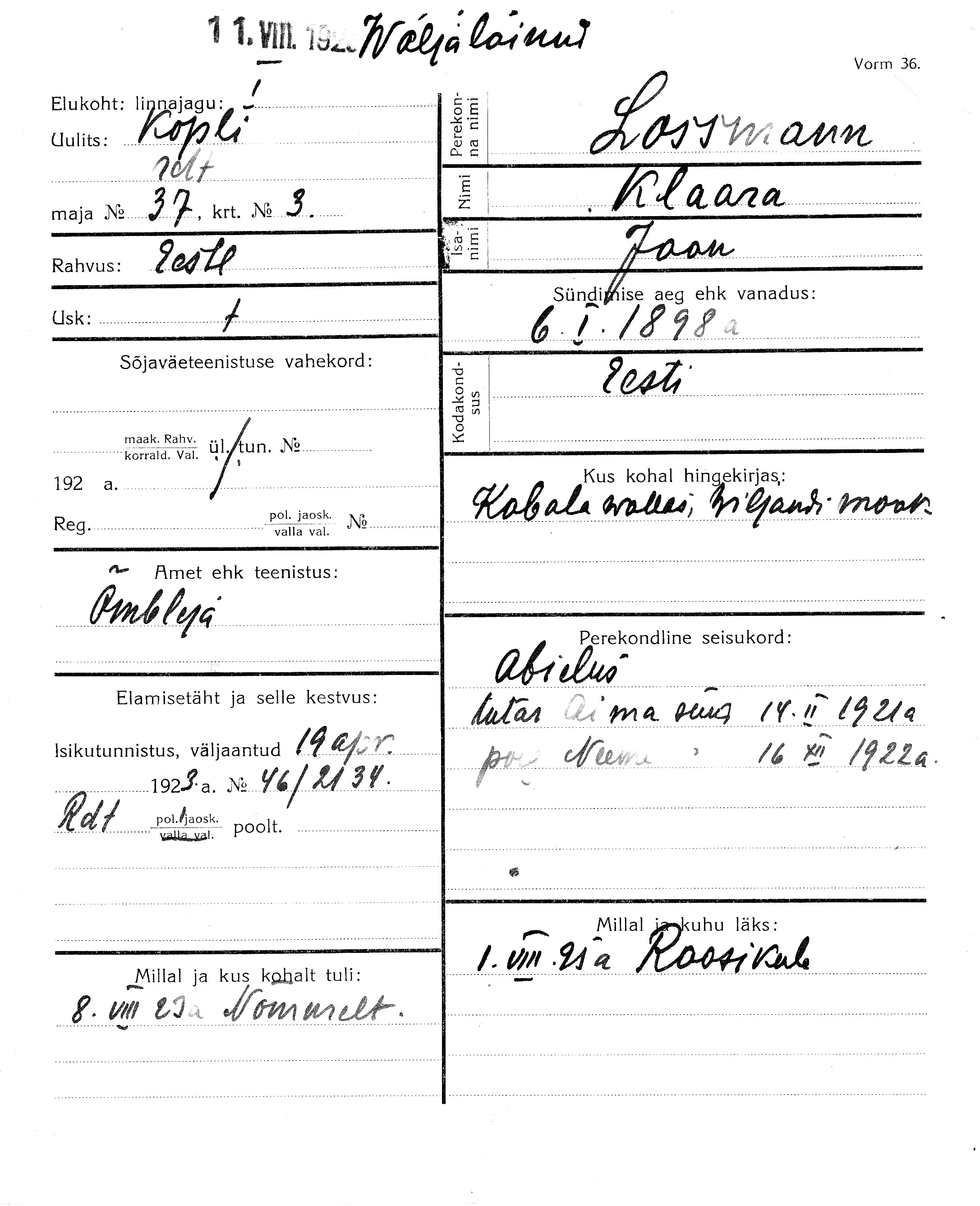 Lossmann, Klaara, Jaan