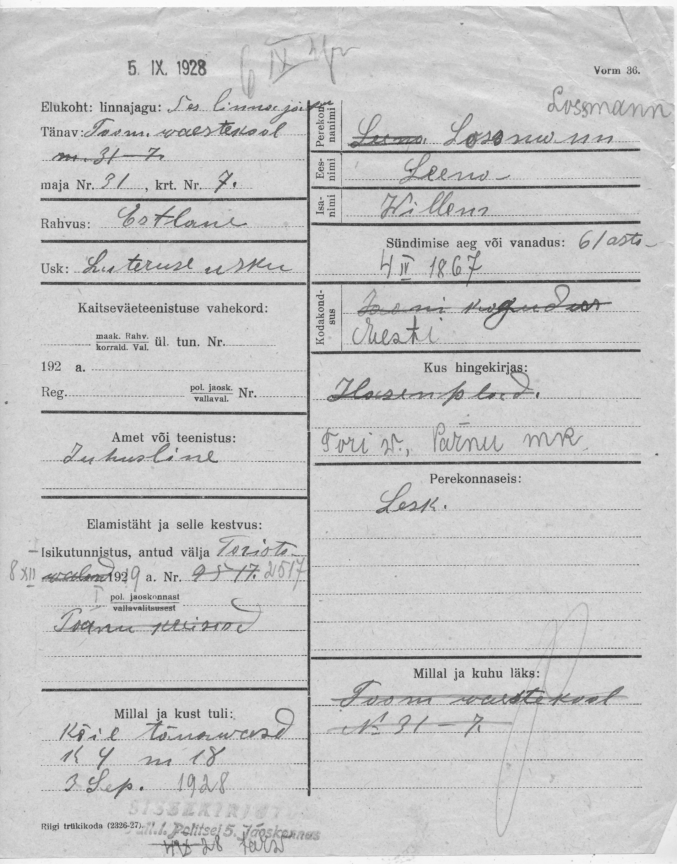 Lossmann, Leena, Willem