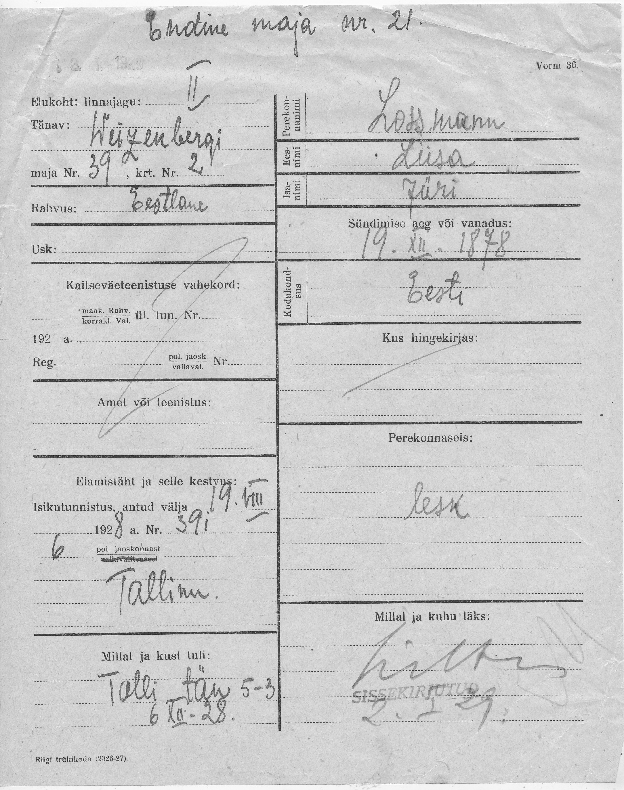 Lossmann, Liisa, Jüri