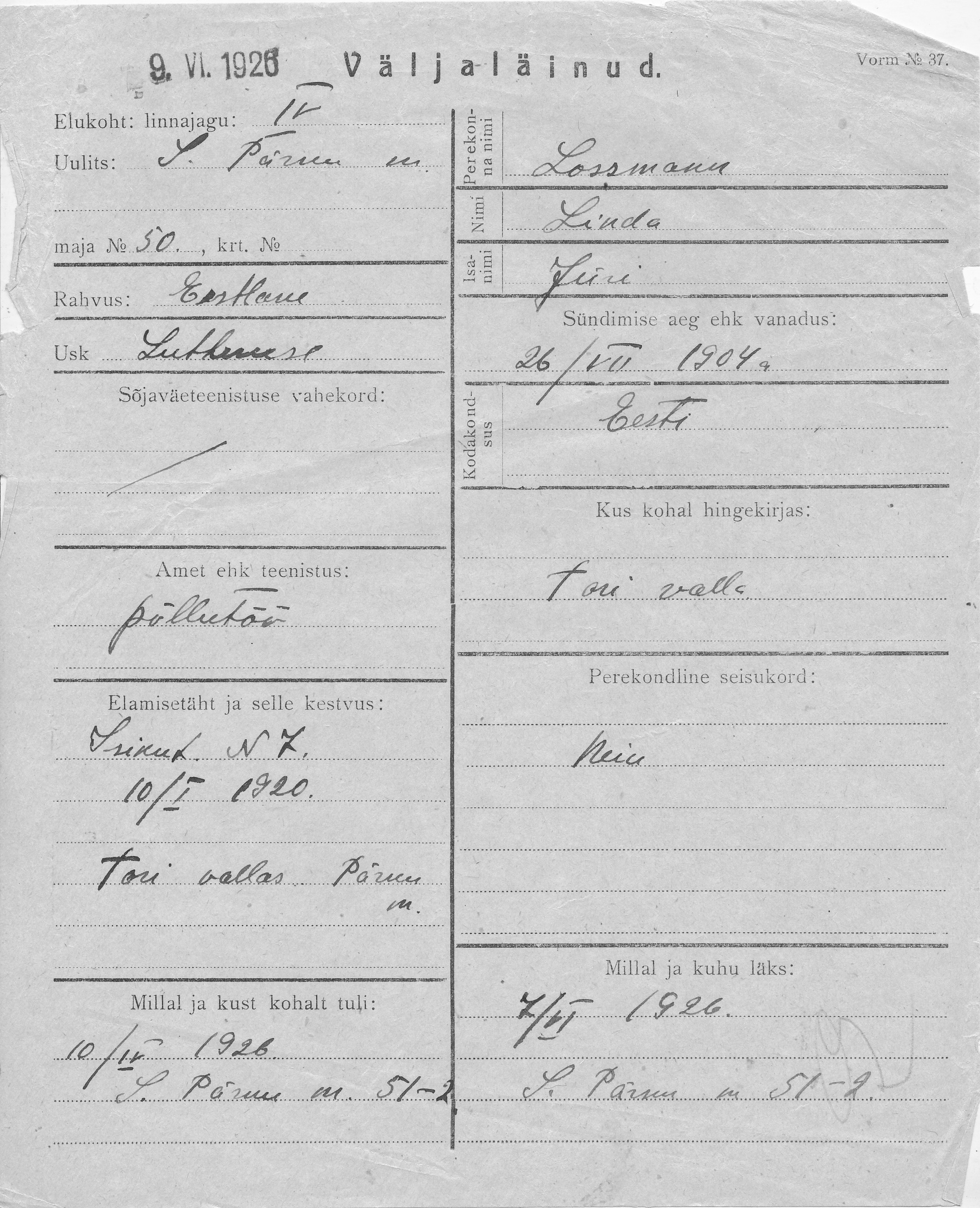 Lossmann, Linda, Jüri