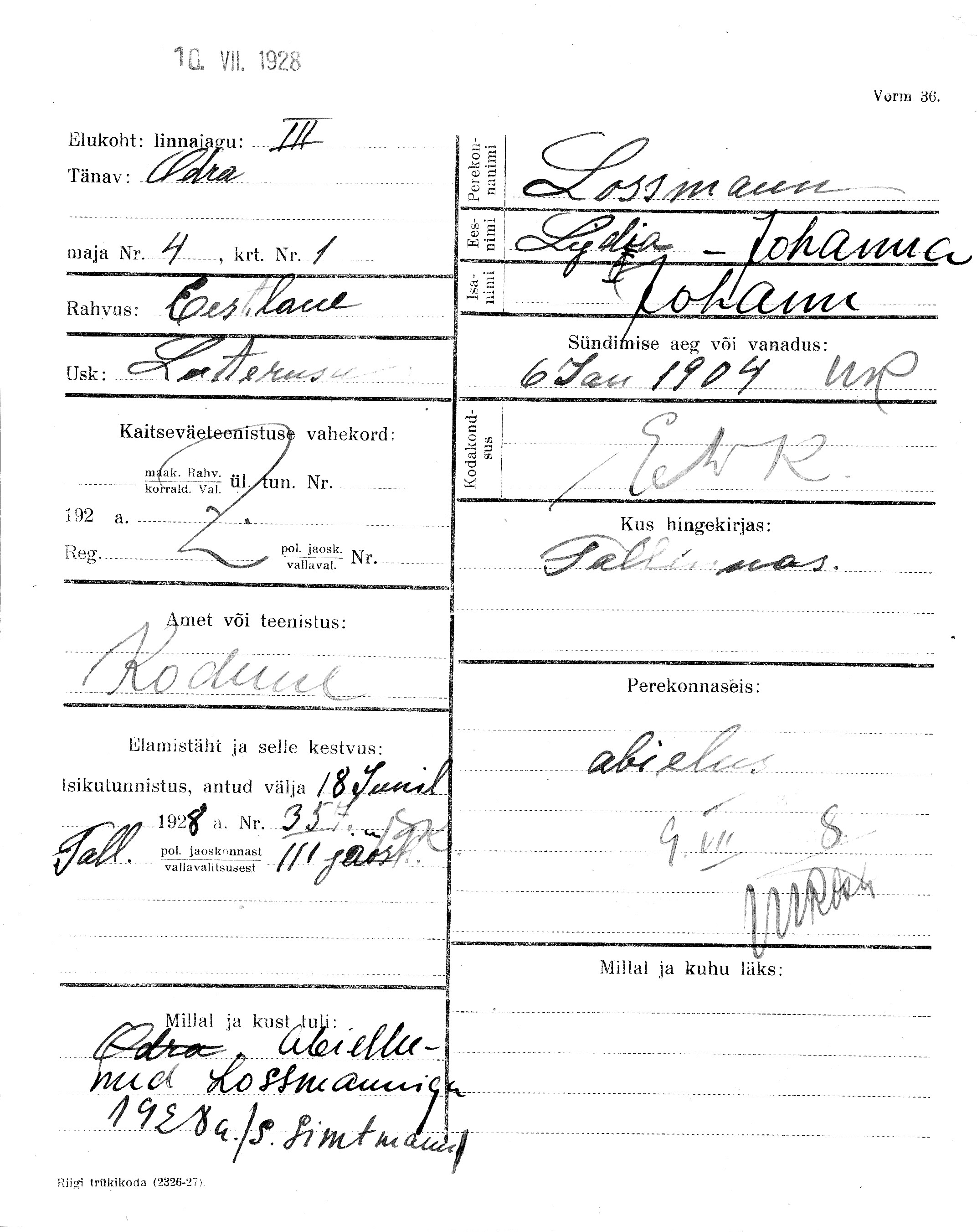 Lossmann, Lydia-Johanna, Johann