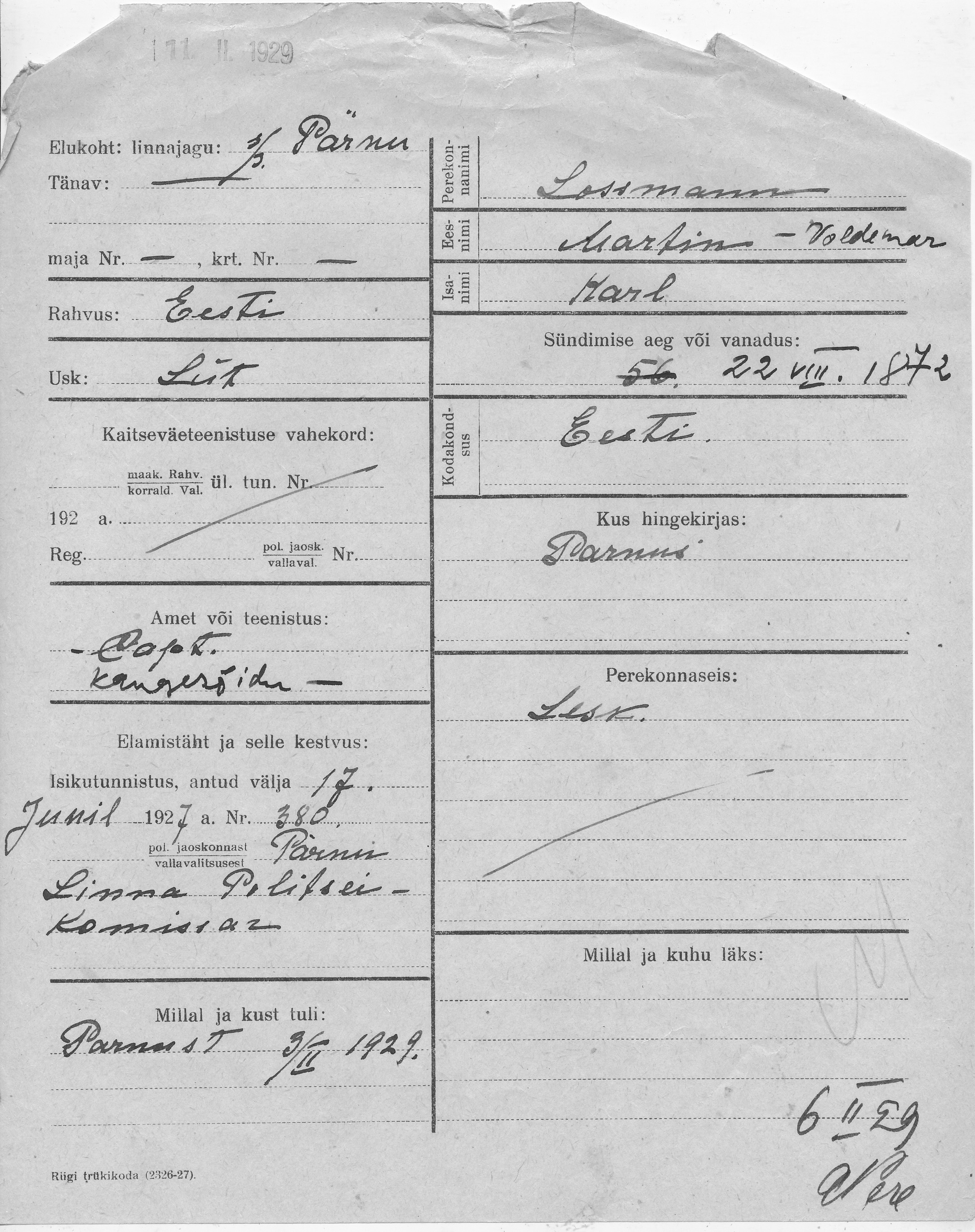 Lossmann, Martin-Voldemar, Karl