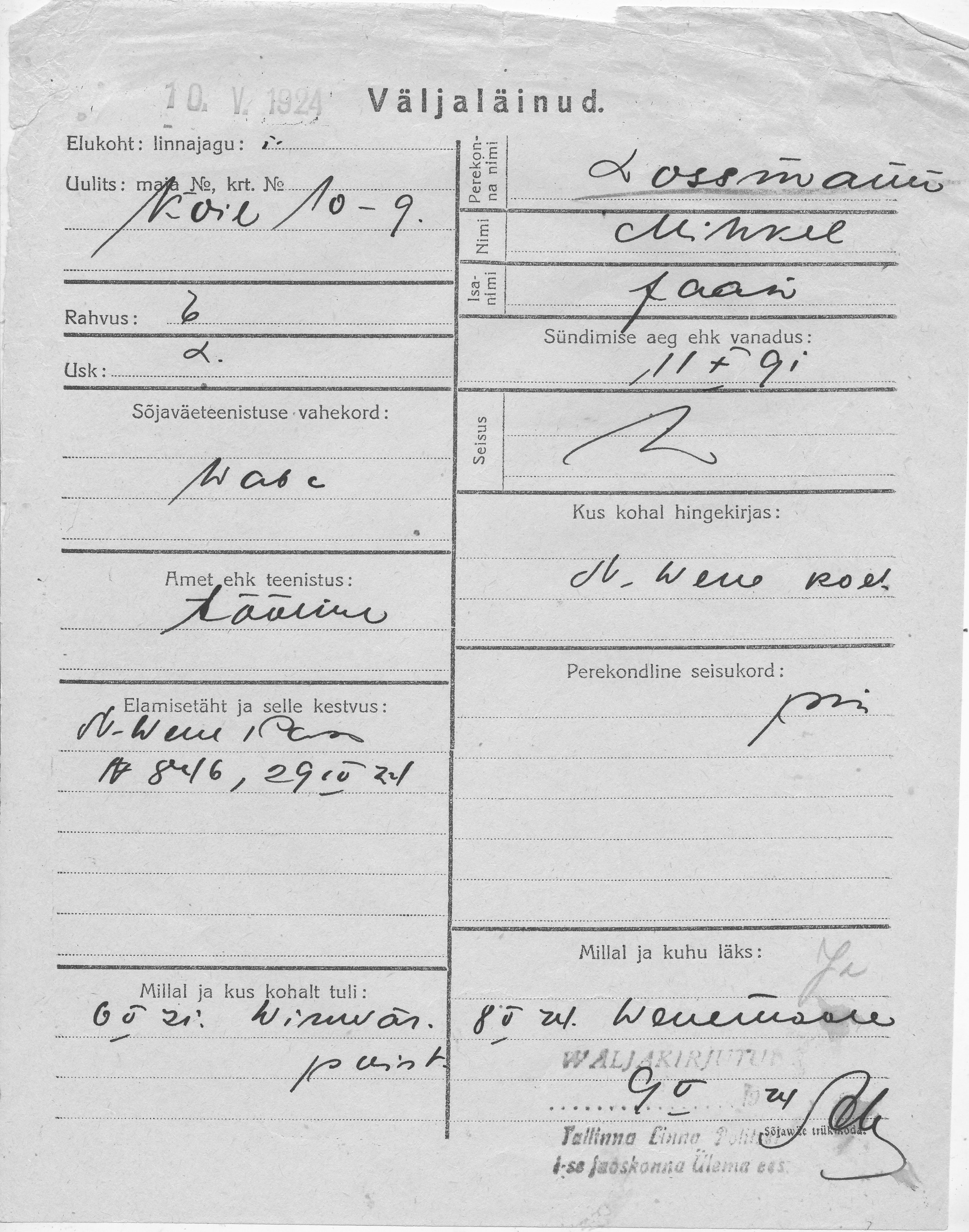 Lossmann, Mihkel, Jaan