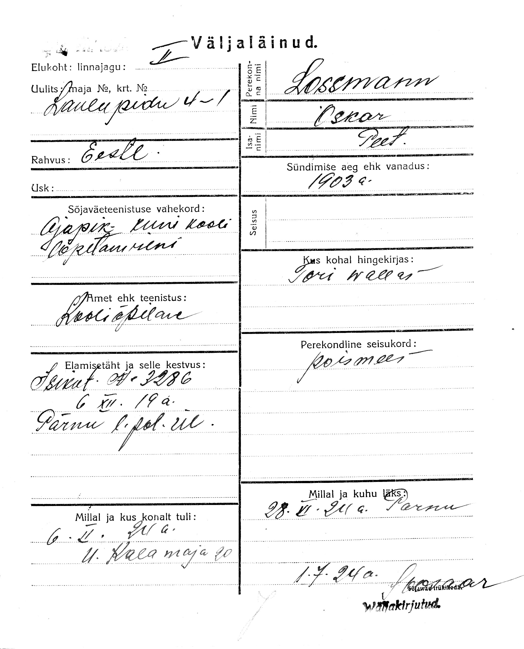 Lossmann, Oskar, Peet