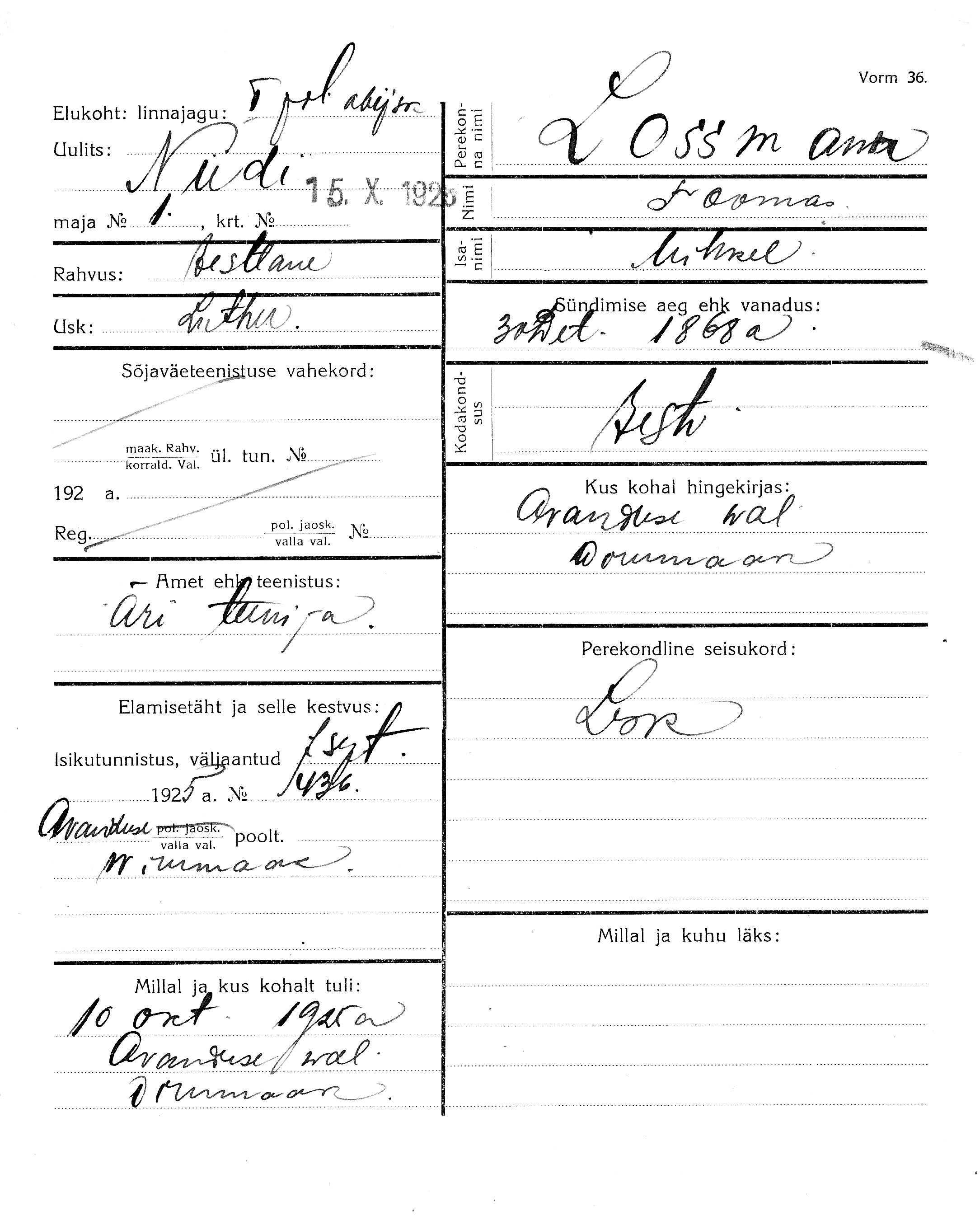 Lossmann, Toomas, Mihkel