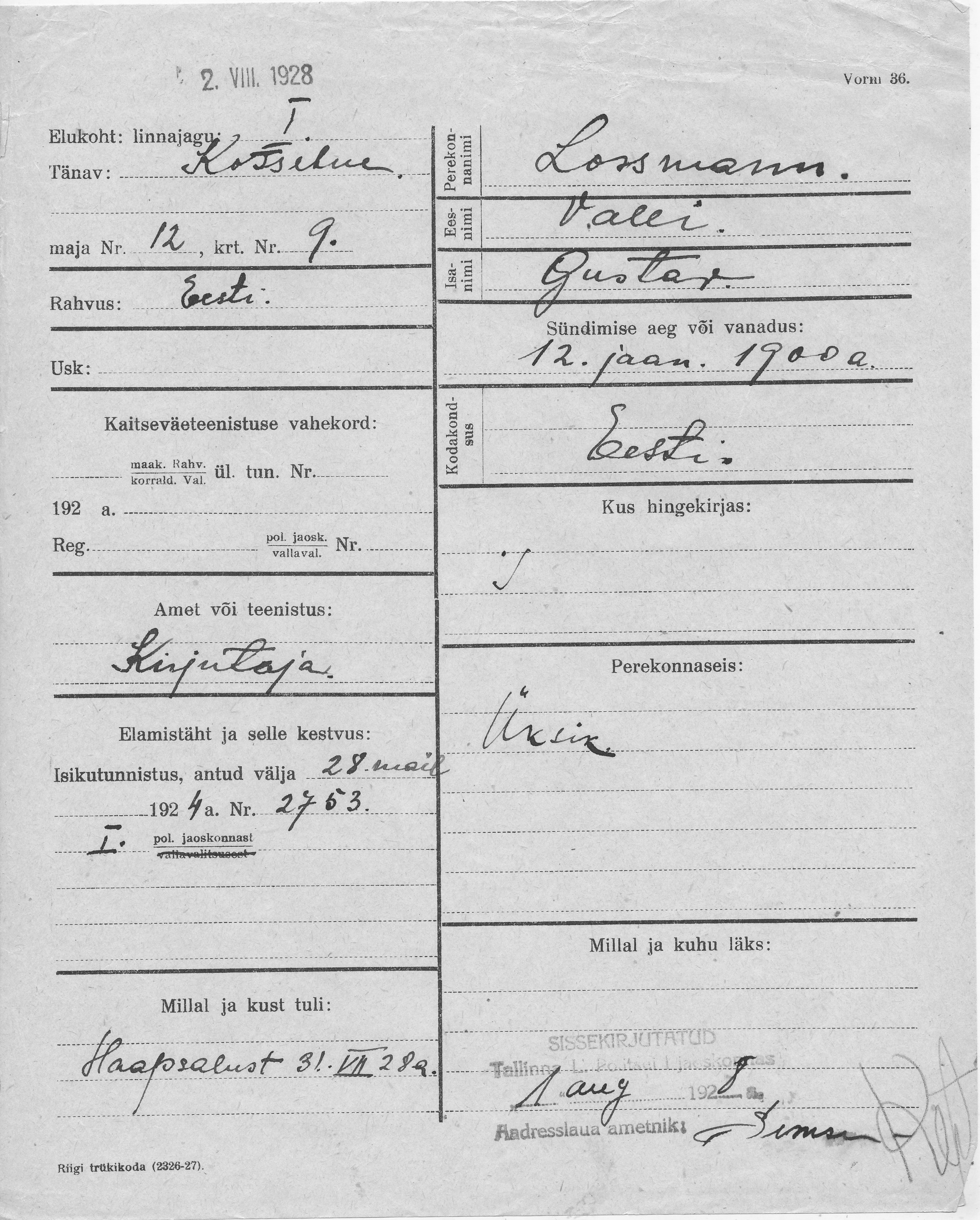 Lossmann, Valeri, Gustav