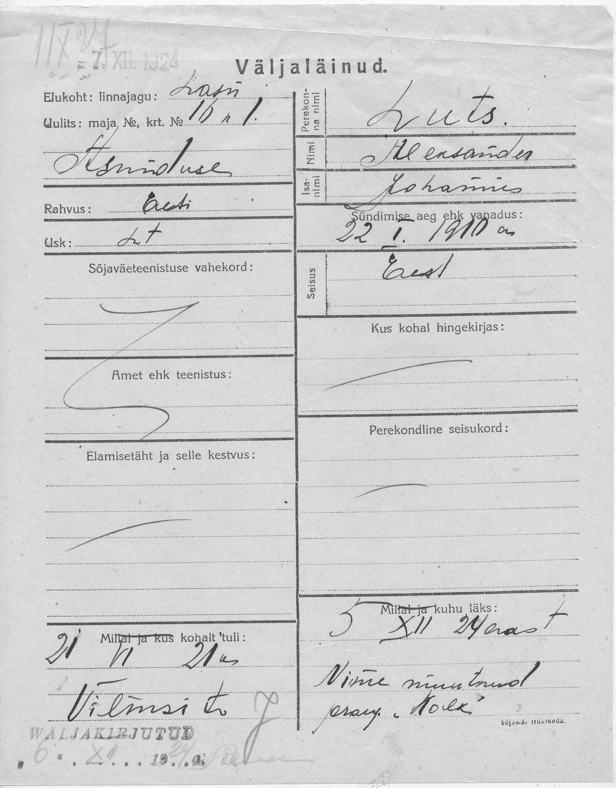 Luts, Aleksander, Johannes