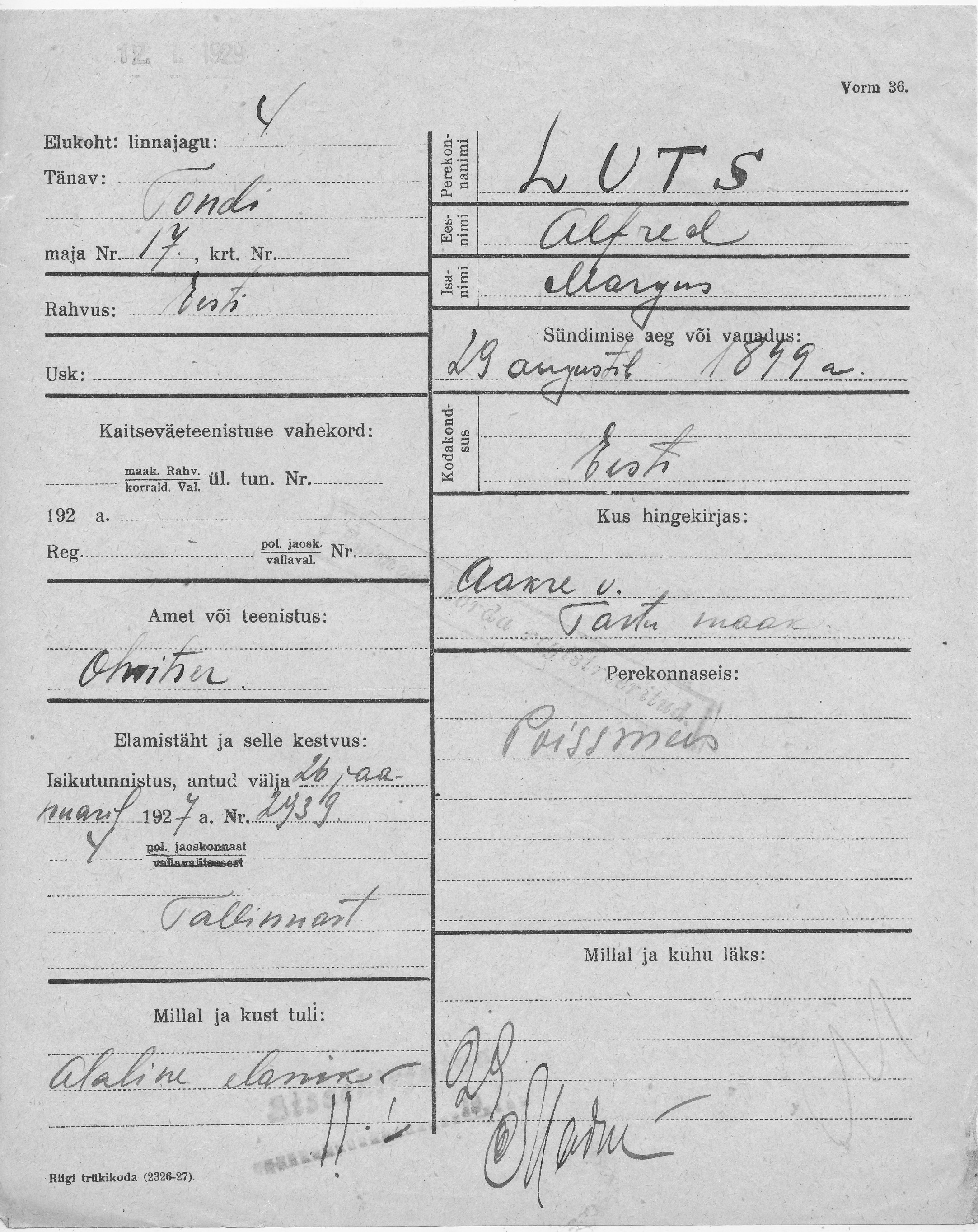 Luts, Alfred, Margus