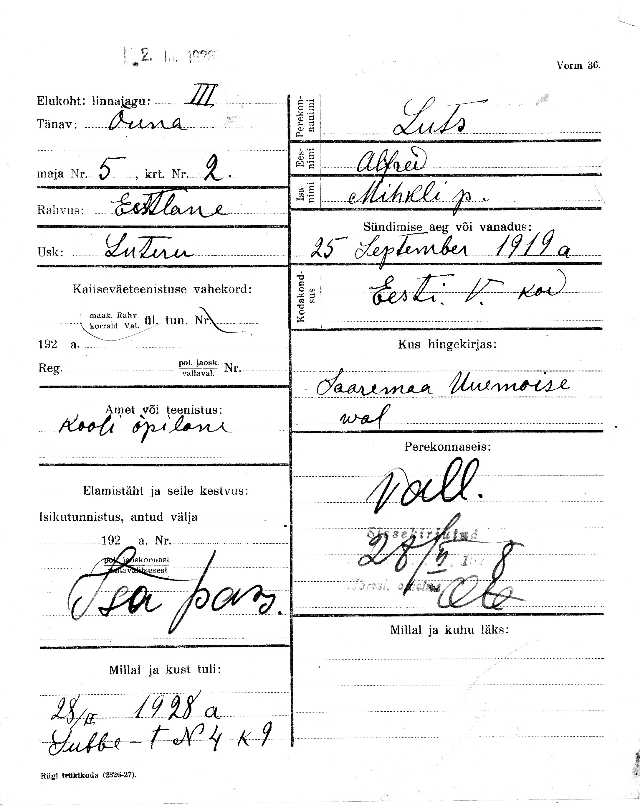 Luts, Alfred, Mihkel