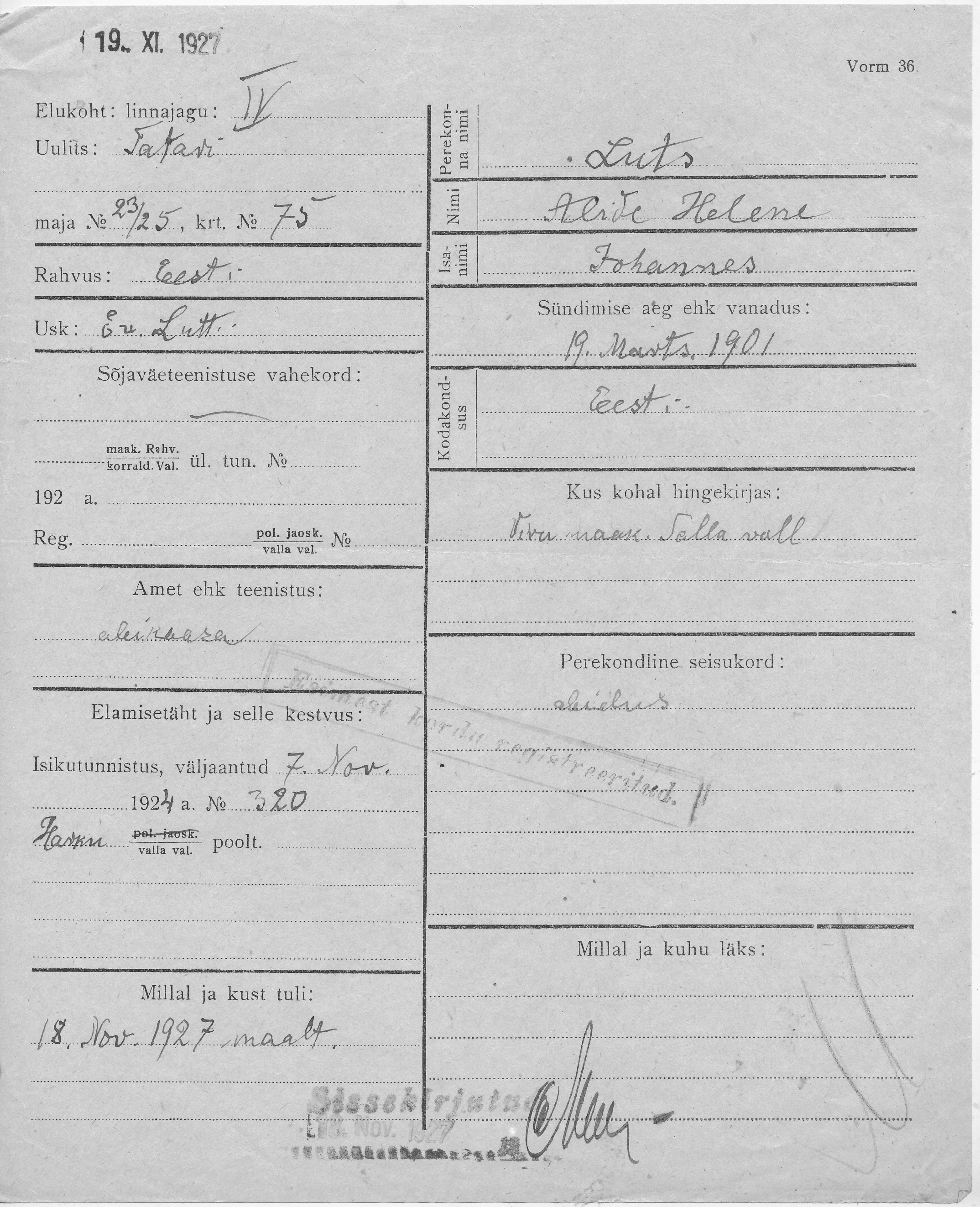 Luts, Alide Helene, Johannes