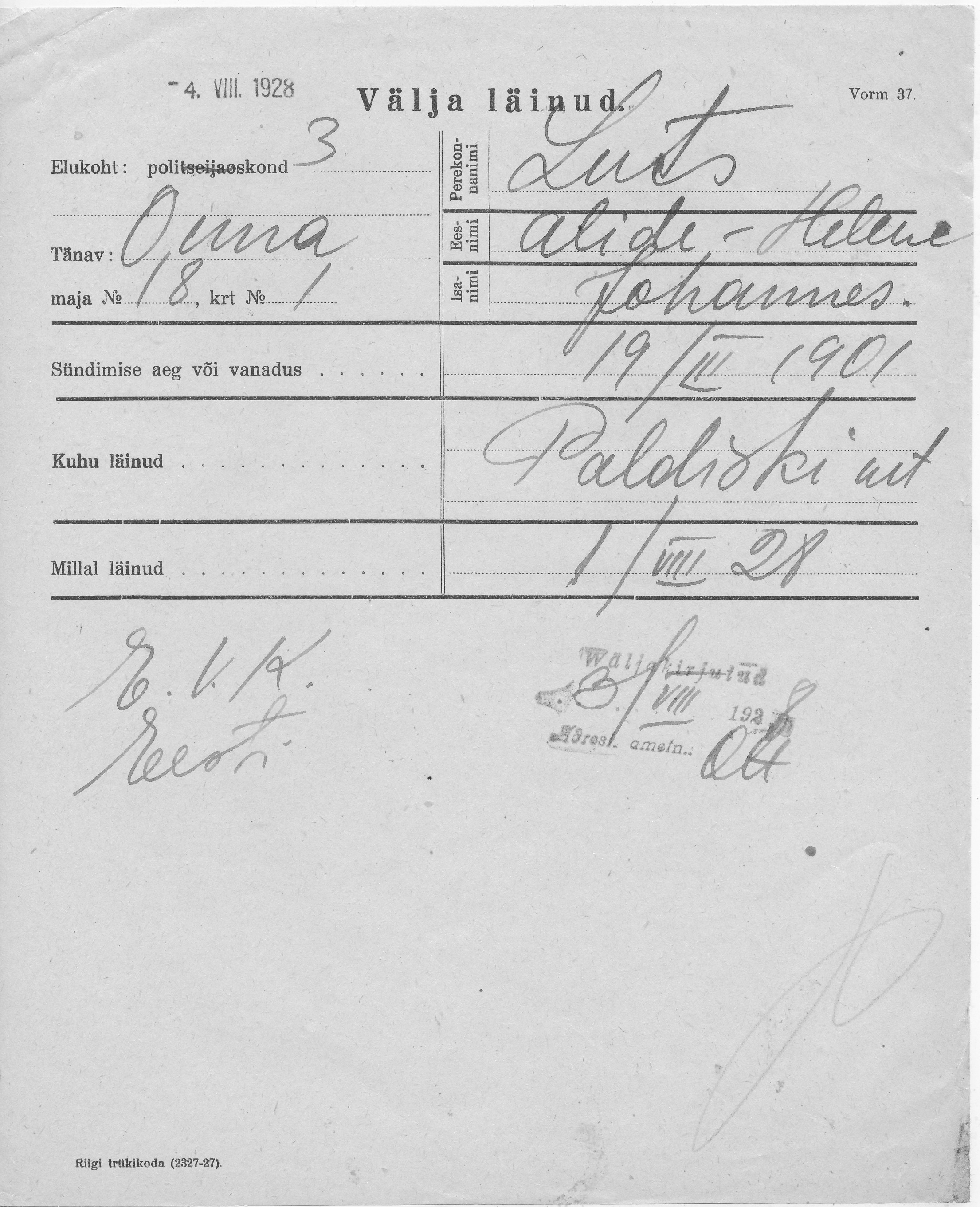 Luts, Alide-Helene, Johannes