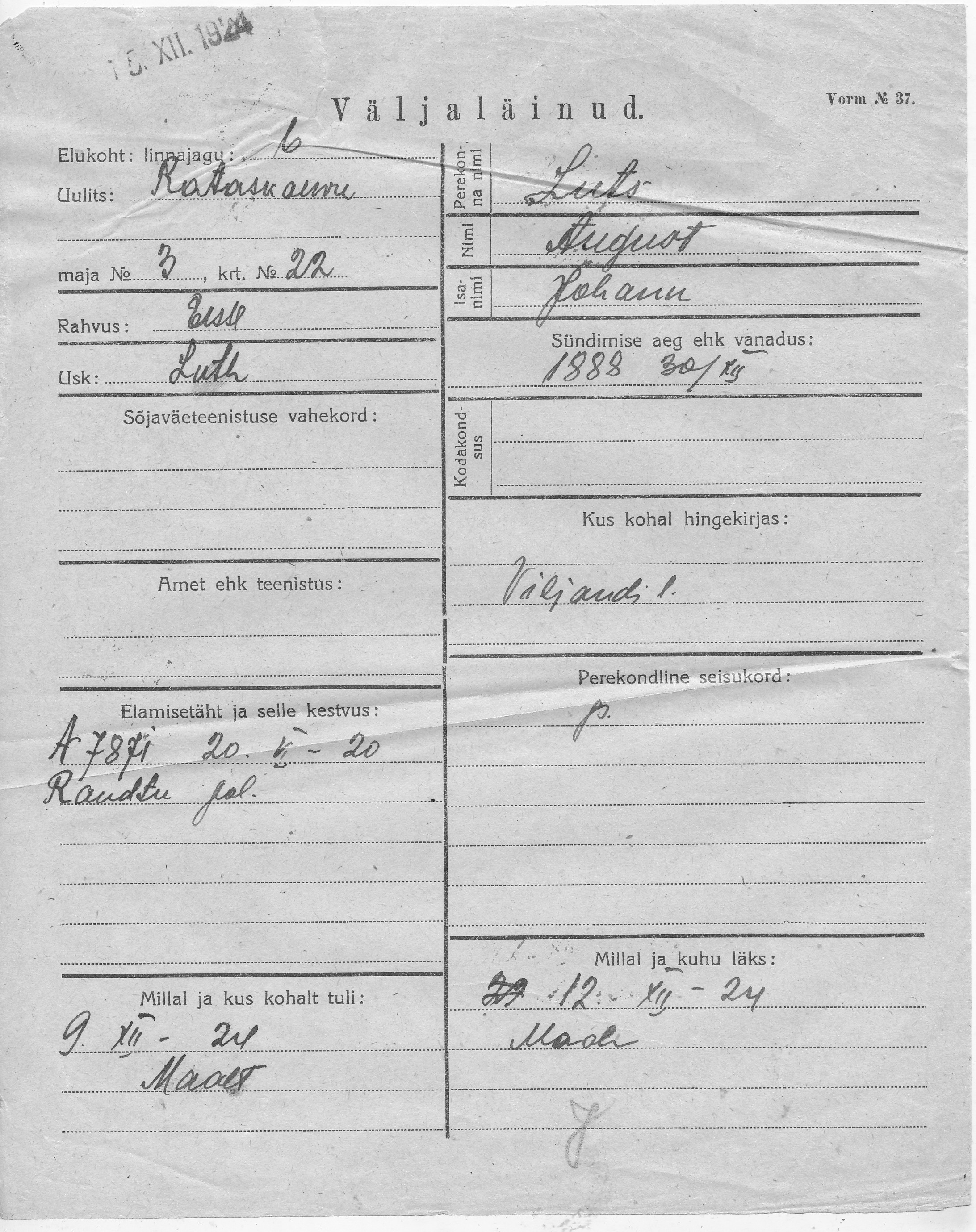 Luts, August, Johann