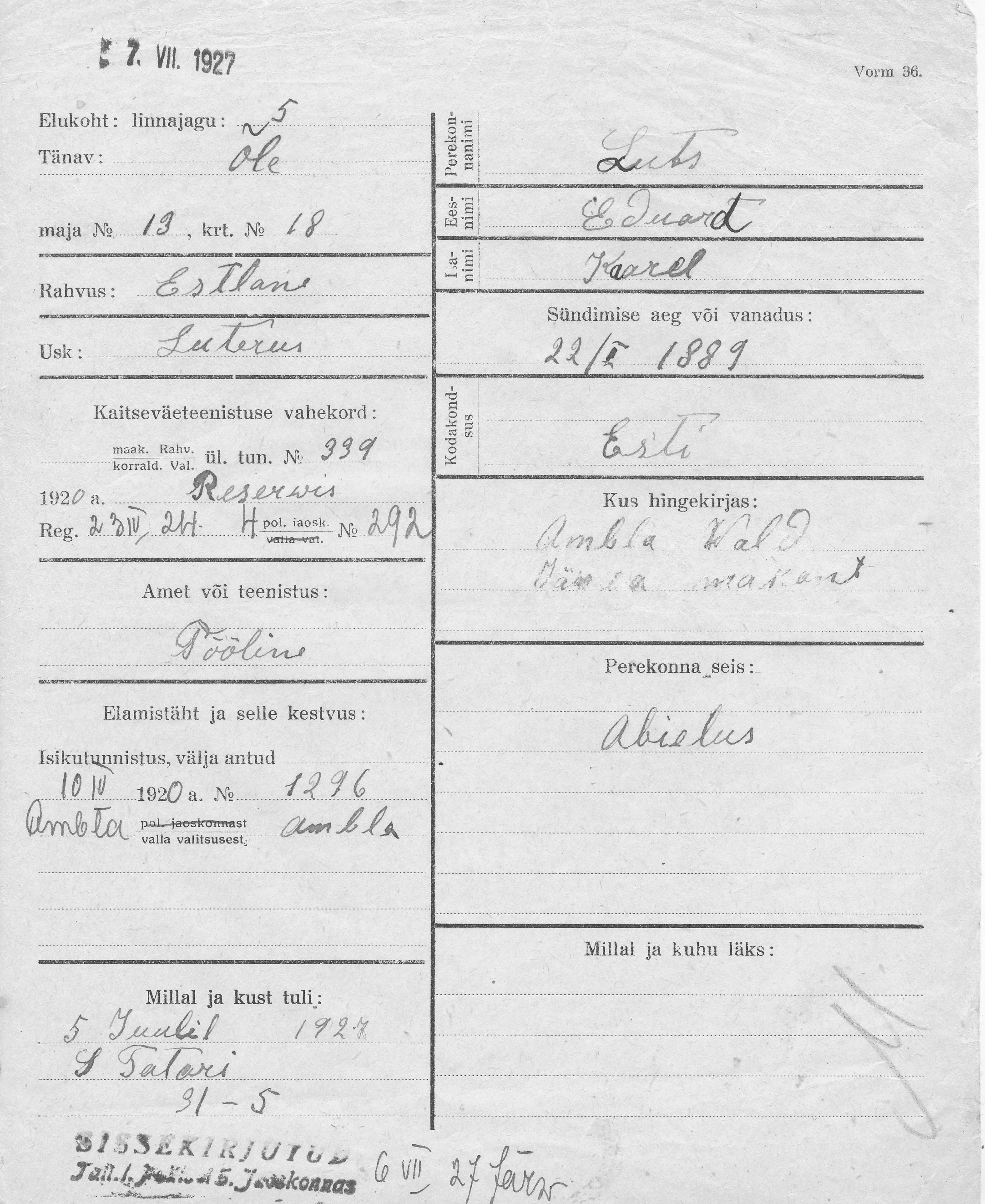 Luts, Eduard, Kaarel