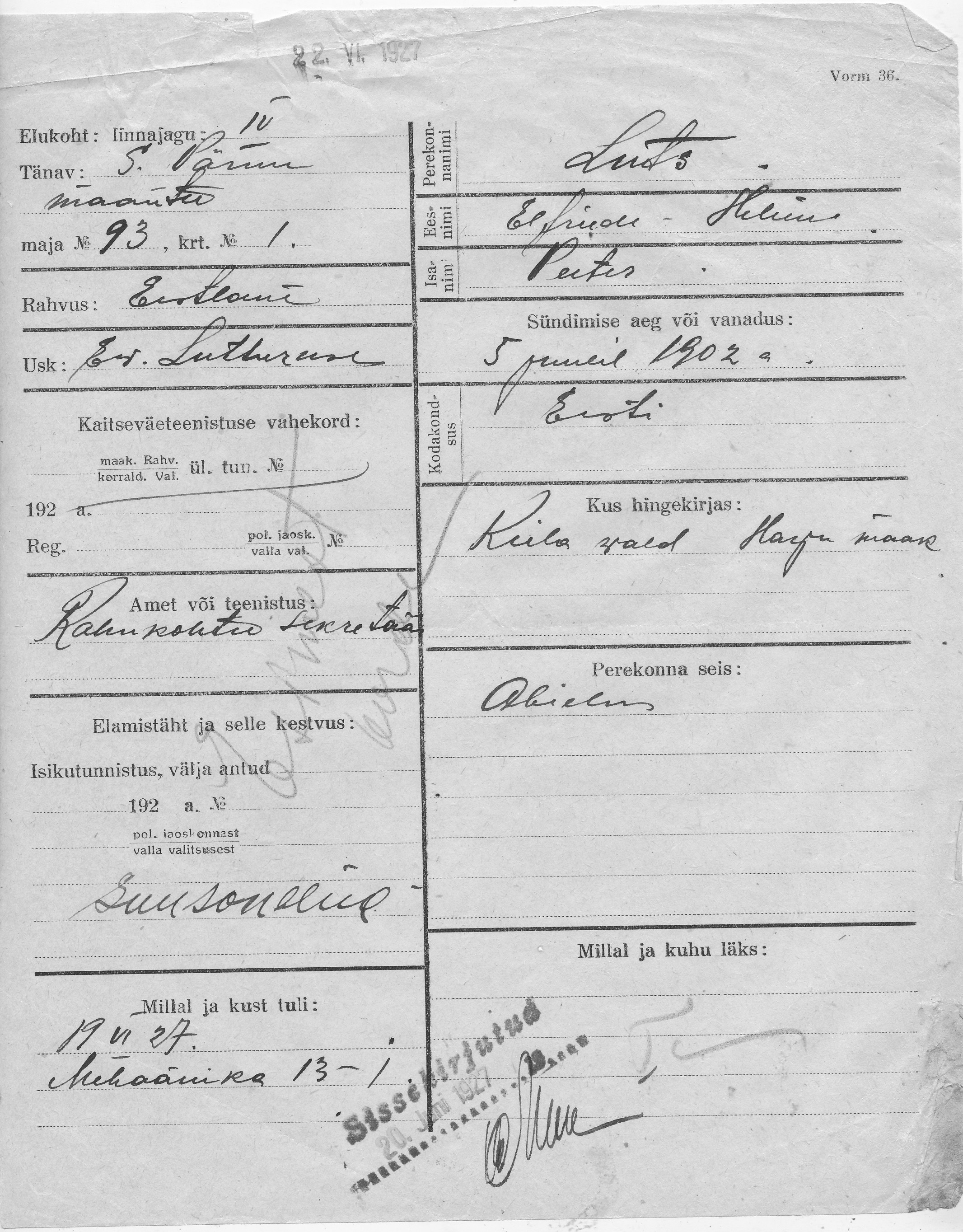 Luts, Elfriede-Helene, Peeter