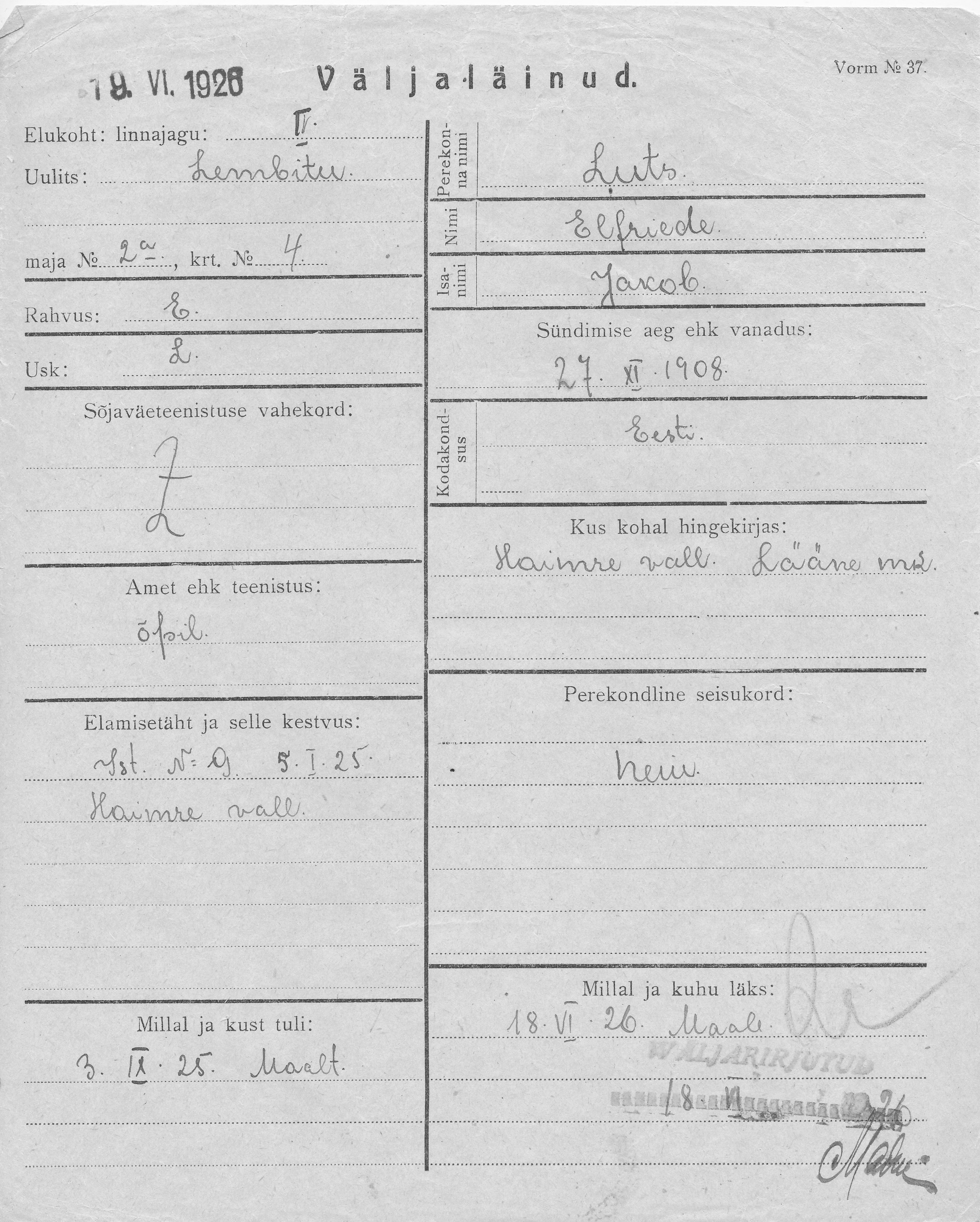 Luts, Elfriede, Jakob