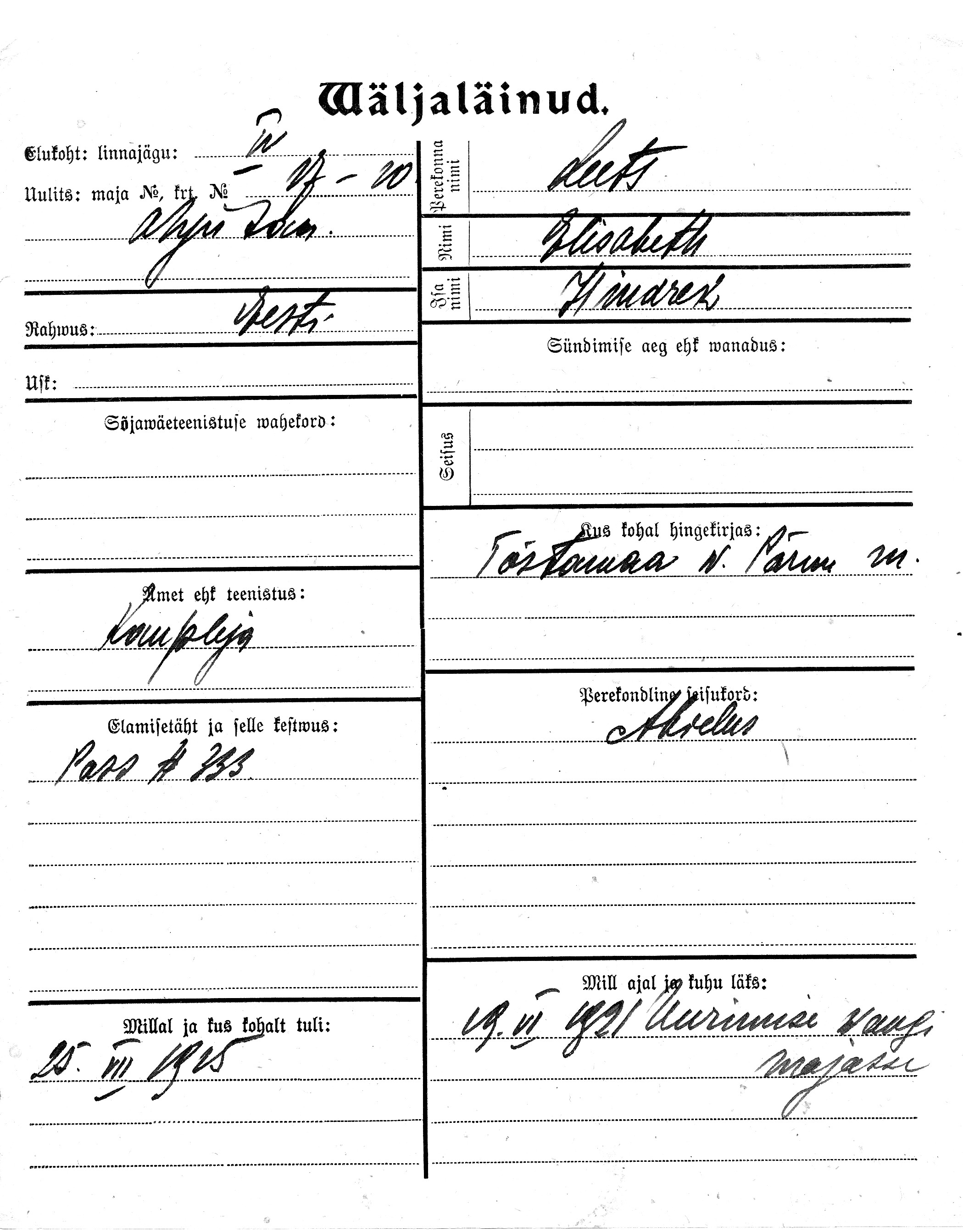 Luts, Elisabeth, Hindrek