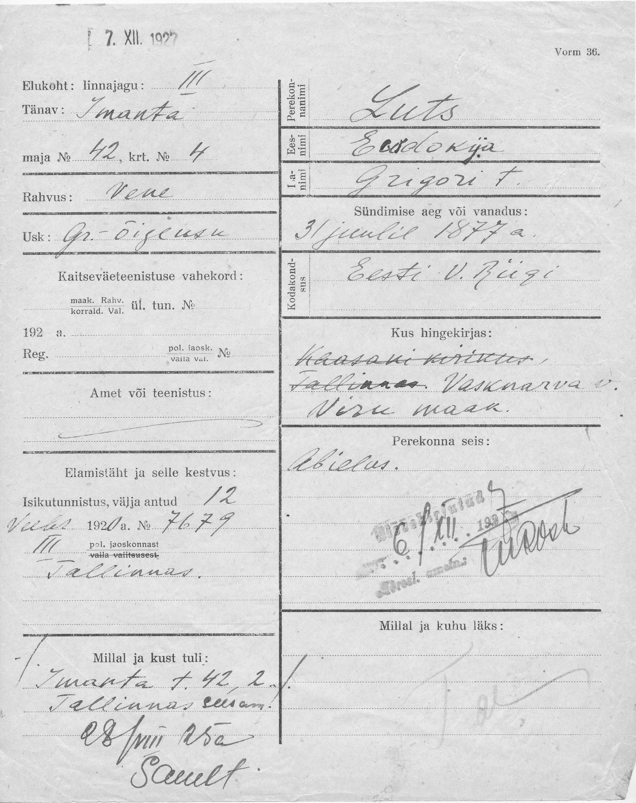 Luts, Ewdokija, Grigori