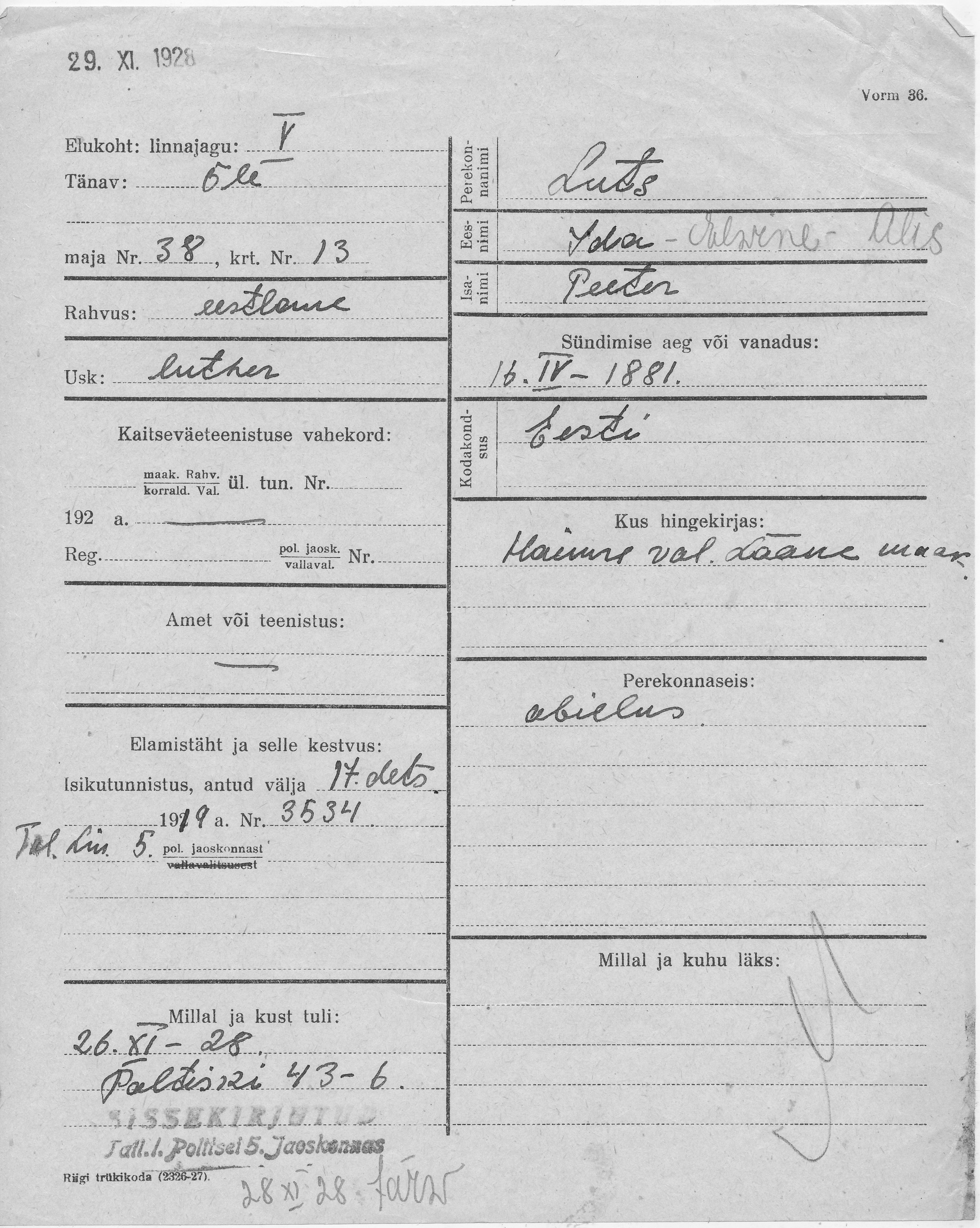 Luts, Ida-Elwine-Alis, Peeter