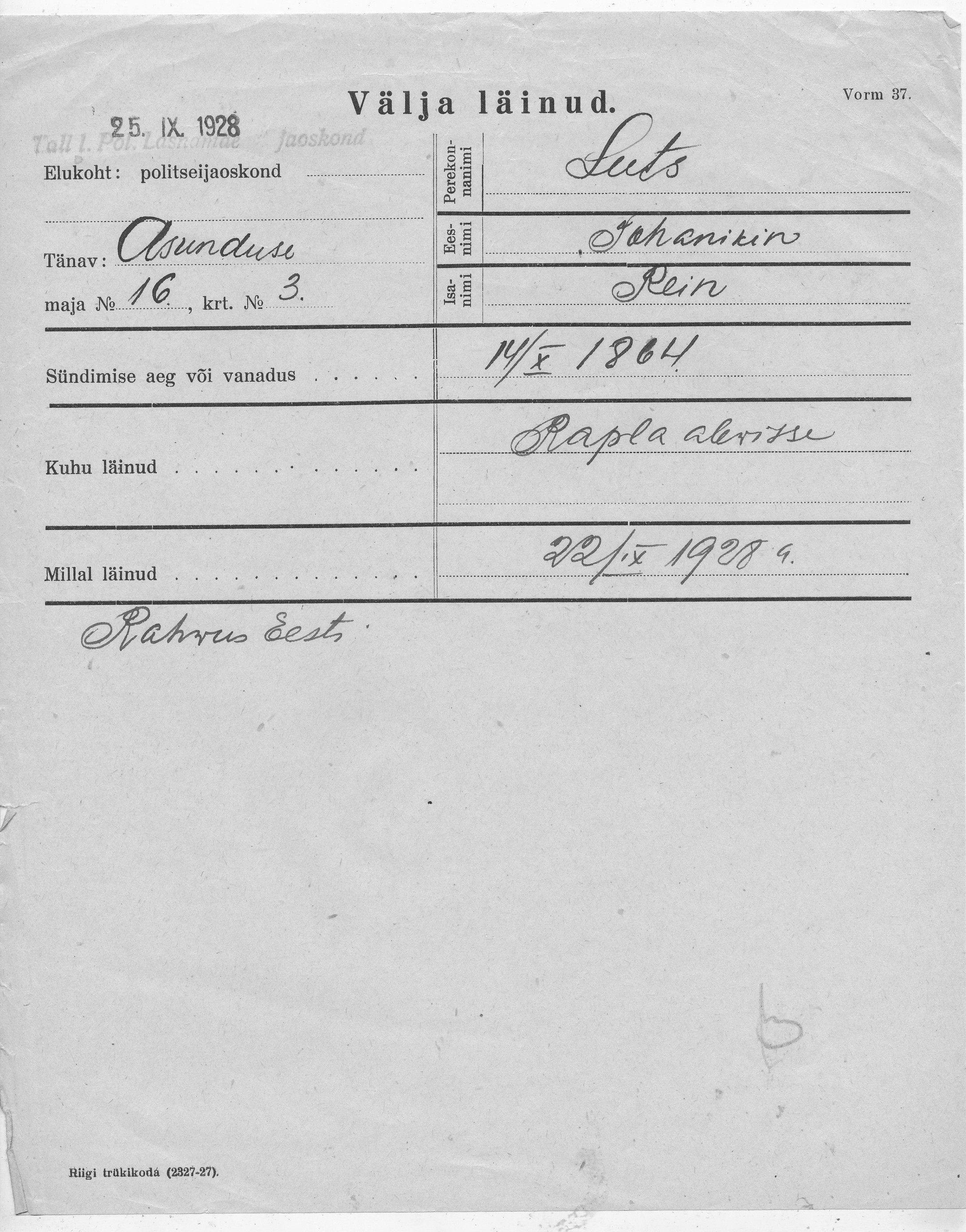 Luts, Johanikin, Rein