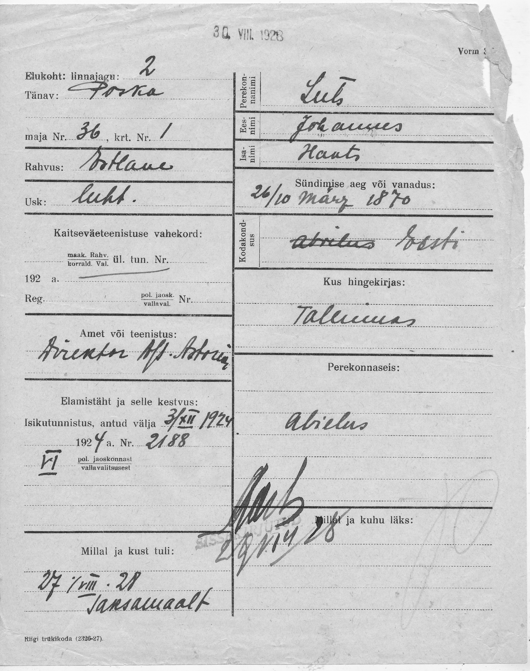 Luts, Johannes, Hants