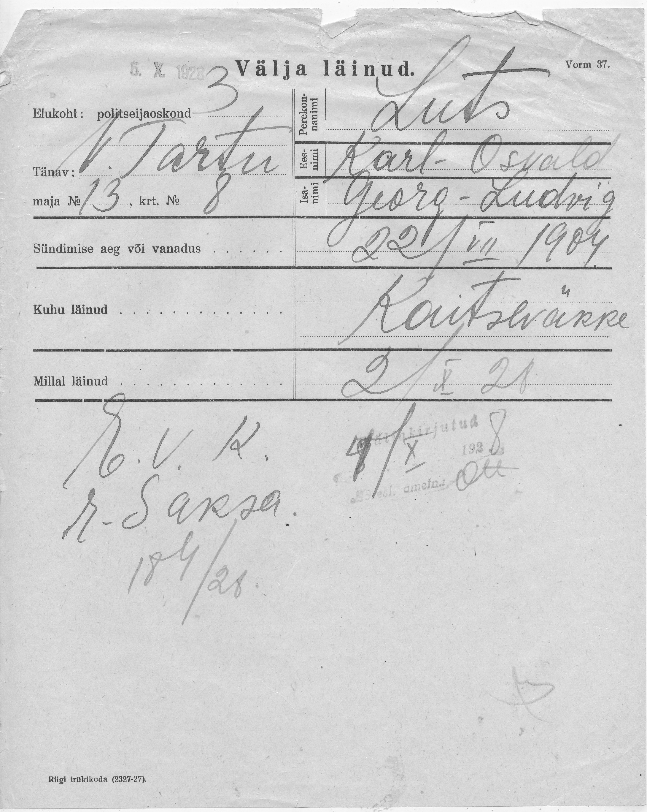 Luts, Karl-Osvald, Georg-Ludvig