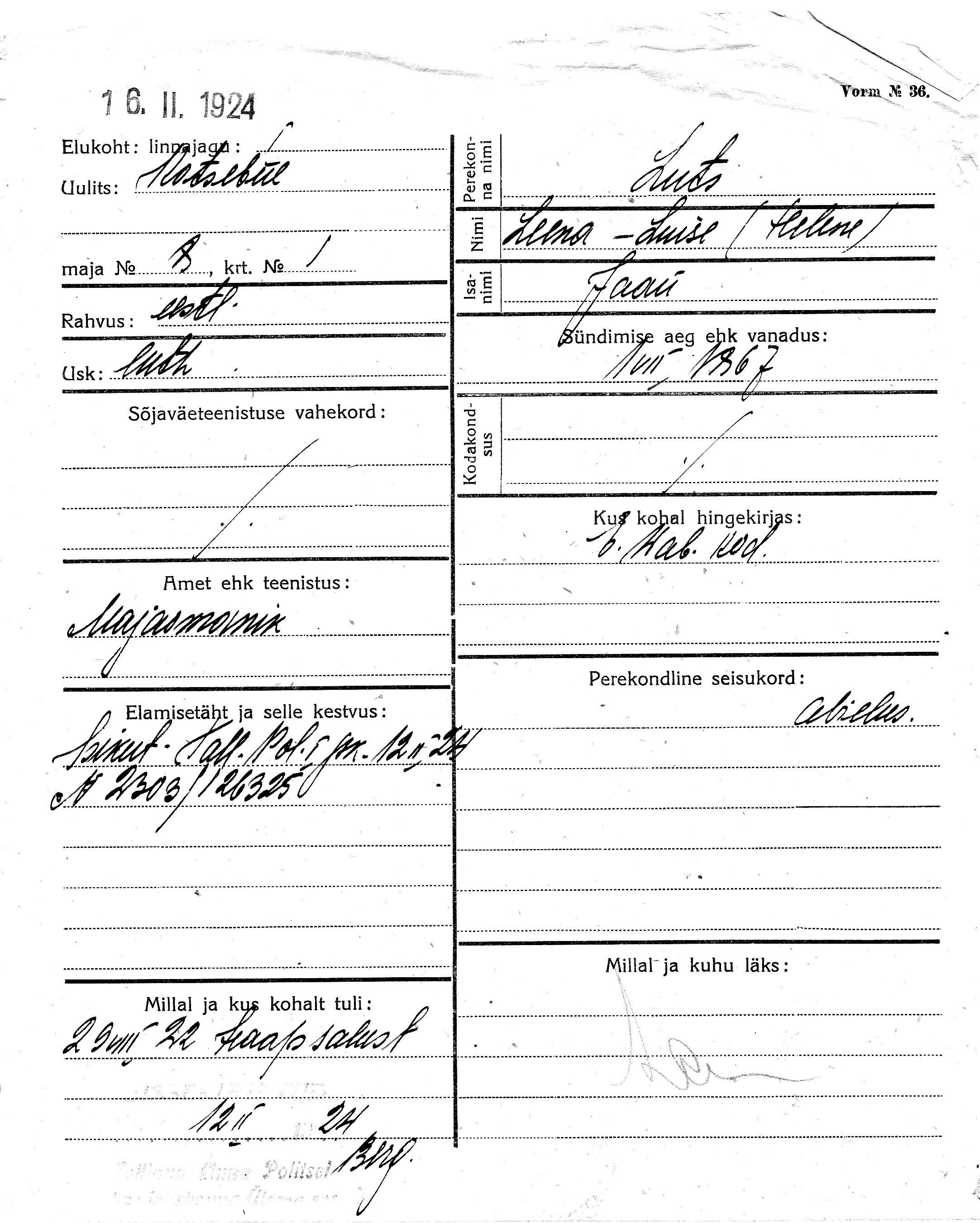 Luts, Leena-Luise(Helene), Jaan