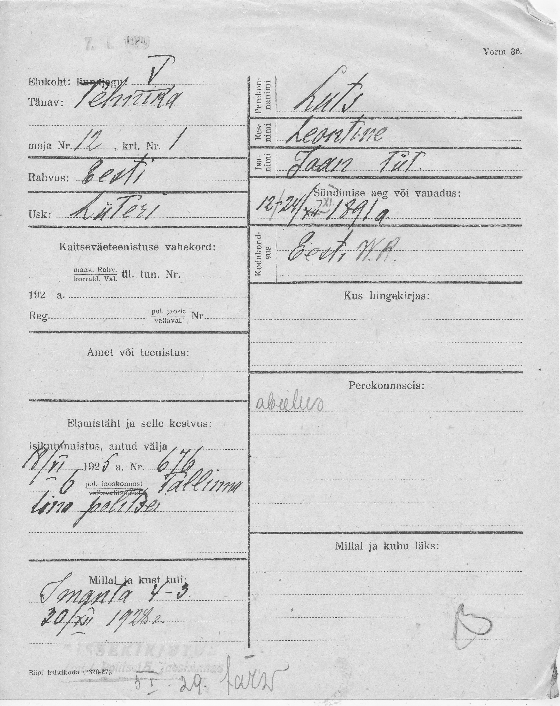 Luts, Leontine, Jaan