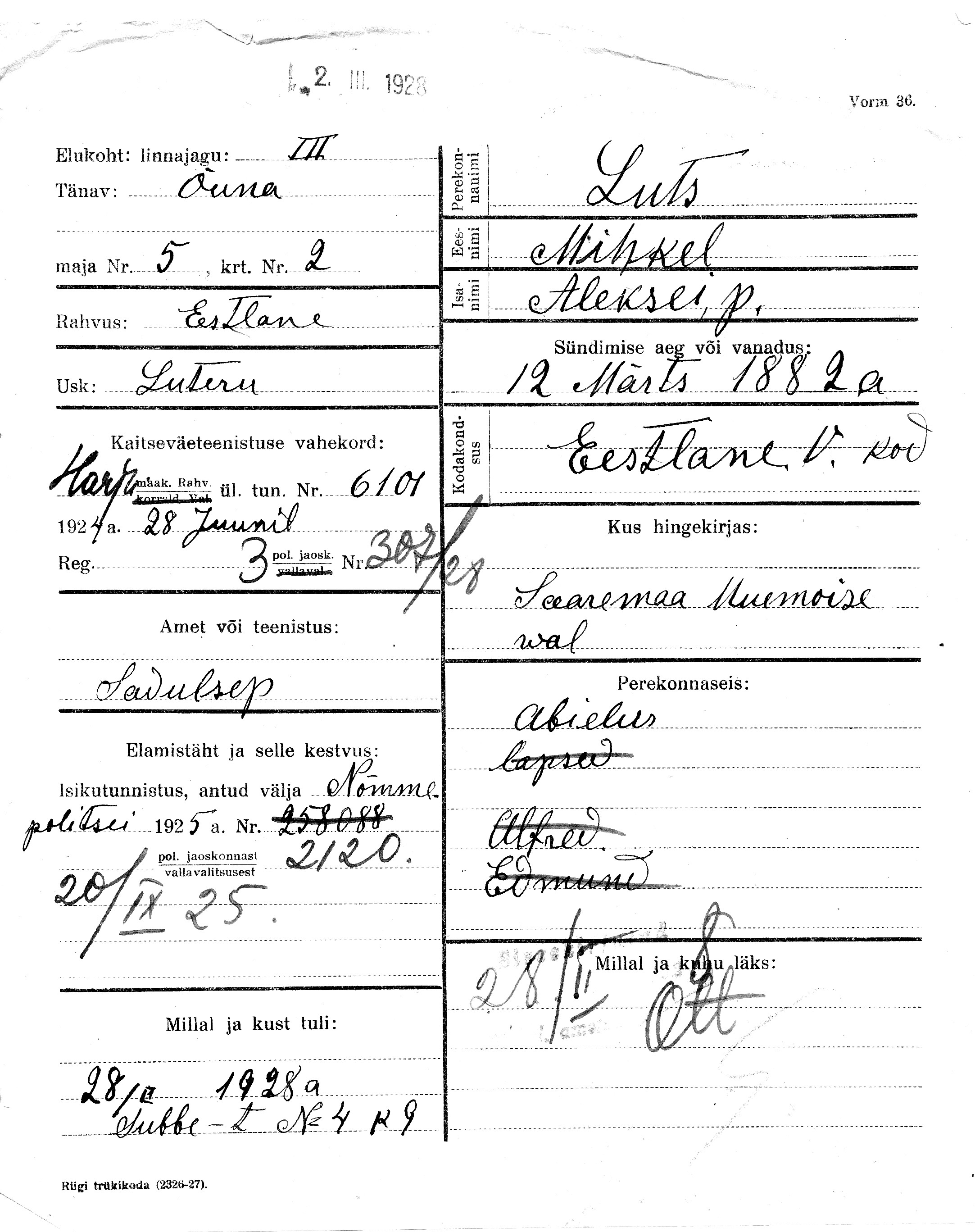 Luts, Mihkel, Aleksei