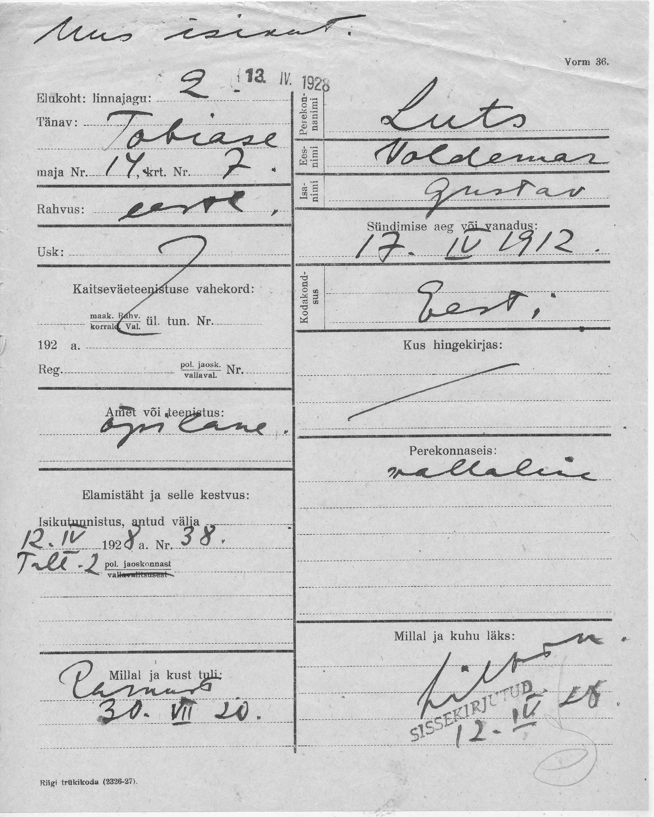 Luts, Voldemar, Gustav